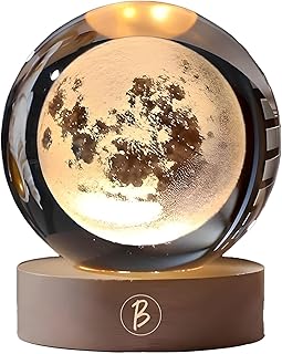 BTfash 3D Moon Ball Night Lamp, Creative Engraved Table LED Light with Woodern Base for Home Office Decoration Birthday Gift Price In India