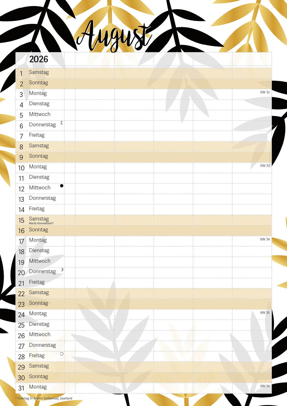 Edition Seidel Premium familieplanner More Gold XL 2026, formaat DIN A3, familiekalender, familietimer, familiekalender, wandkalender, 5 kolommen