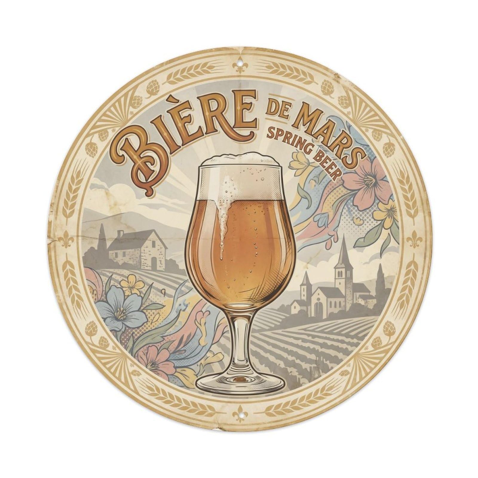 French Beer Culture Foam Mug Brewery Market Travel Metal Tin Sign