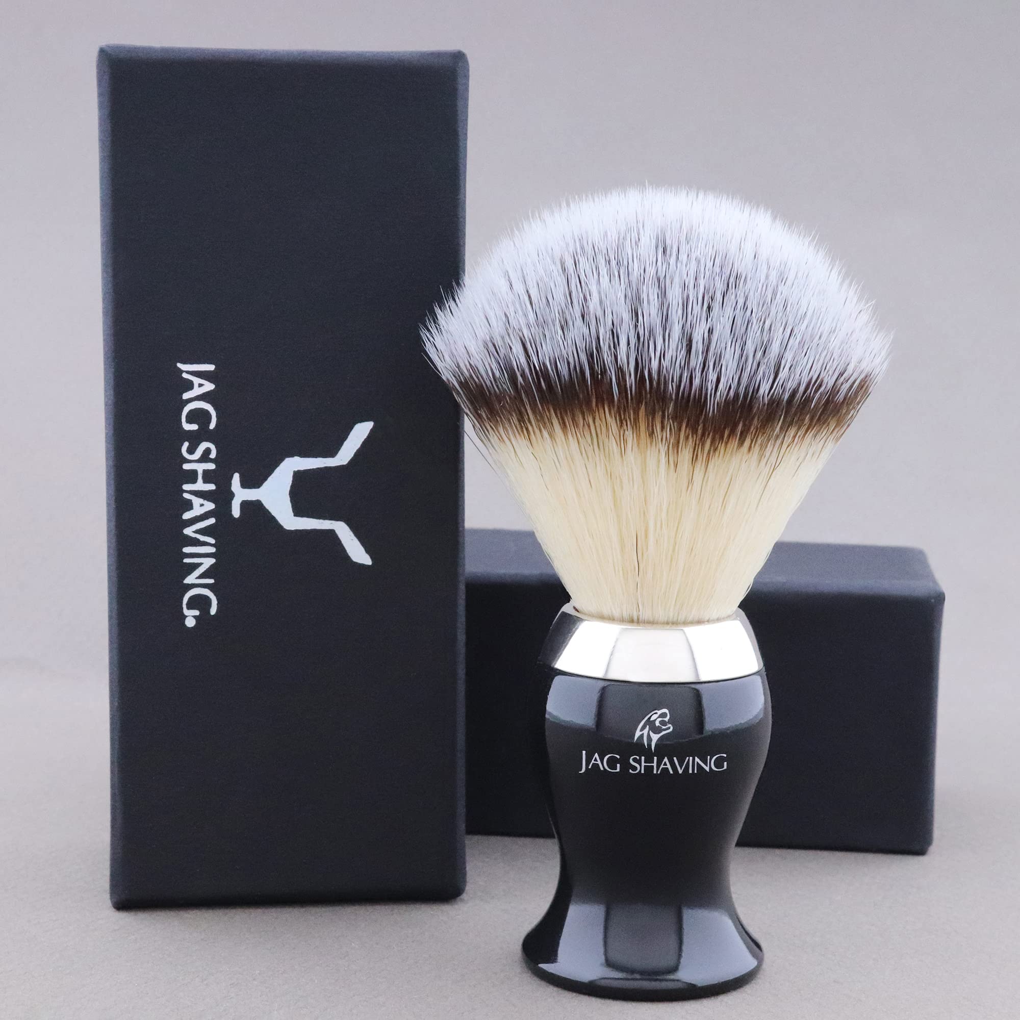 Jag Shaving Zestaw do golenia – 6-częściowy zestaw do golenia – brzytwa – pędzel do golenia z syntetycznych włosów – mydło do golenia – skórzane etui na maszynkę do golenia – blok ałunowy – skóra