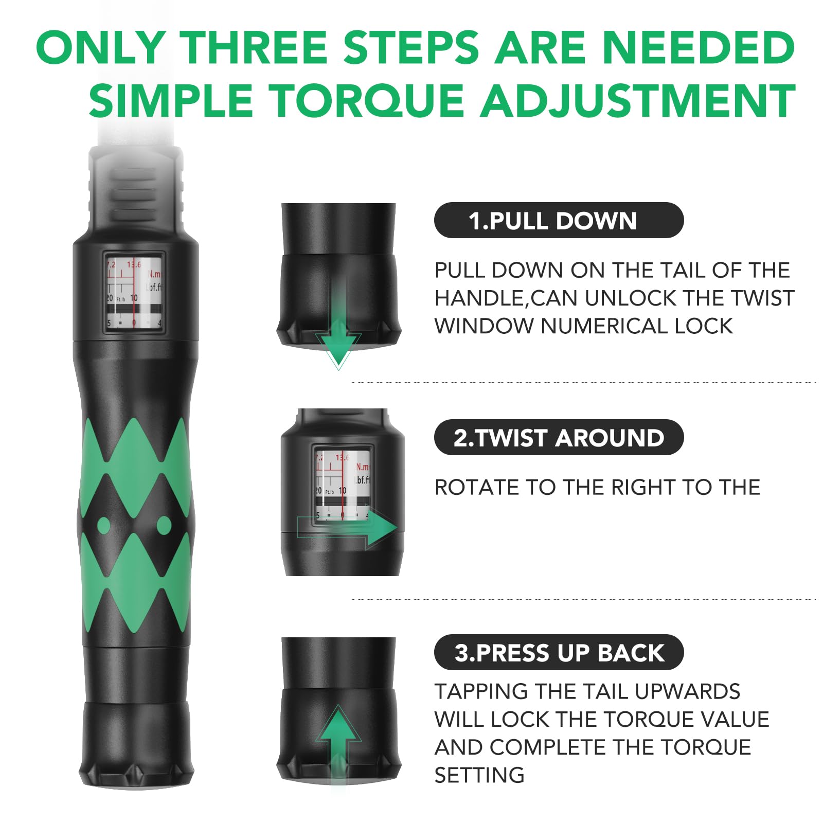 LLAVETOR Chiave Dinamometrica 1/2, Chiave Dinamometrica con Doppia Scala, Regolabile in Due Direzioni con Meccanismo a 72 Denti per La Manutenzione di Motocicli, Biciclette e Auto(60-330 Nm)