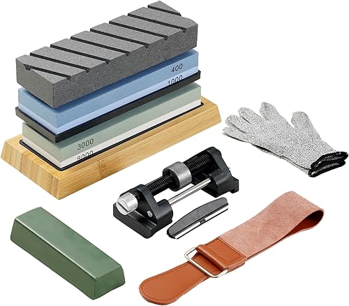 Miniatura 10 de VEVOR Kit de afilado de cuchillos Whetstone, 2 piedras de afilar de grano de doble cara 4001000 30008000, kit de 10 afiladores de cuchillos con 3