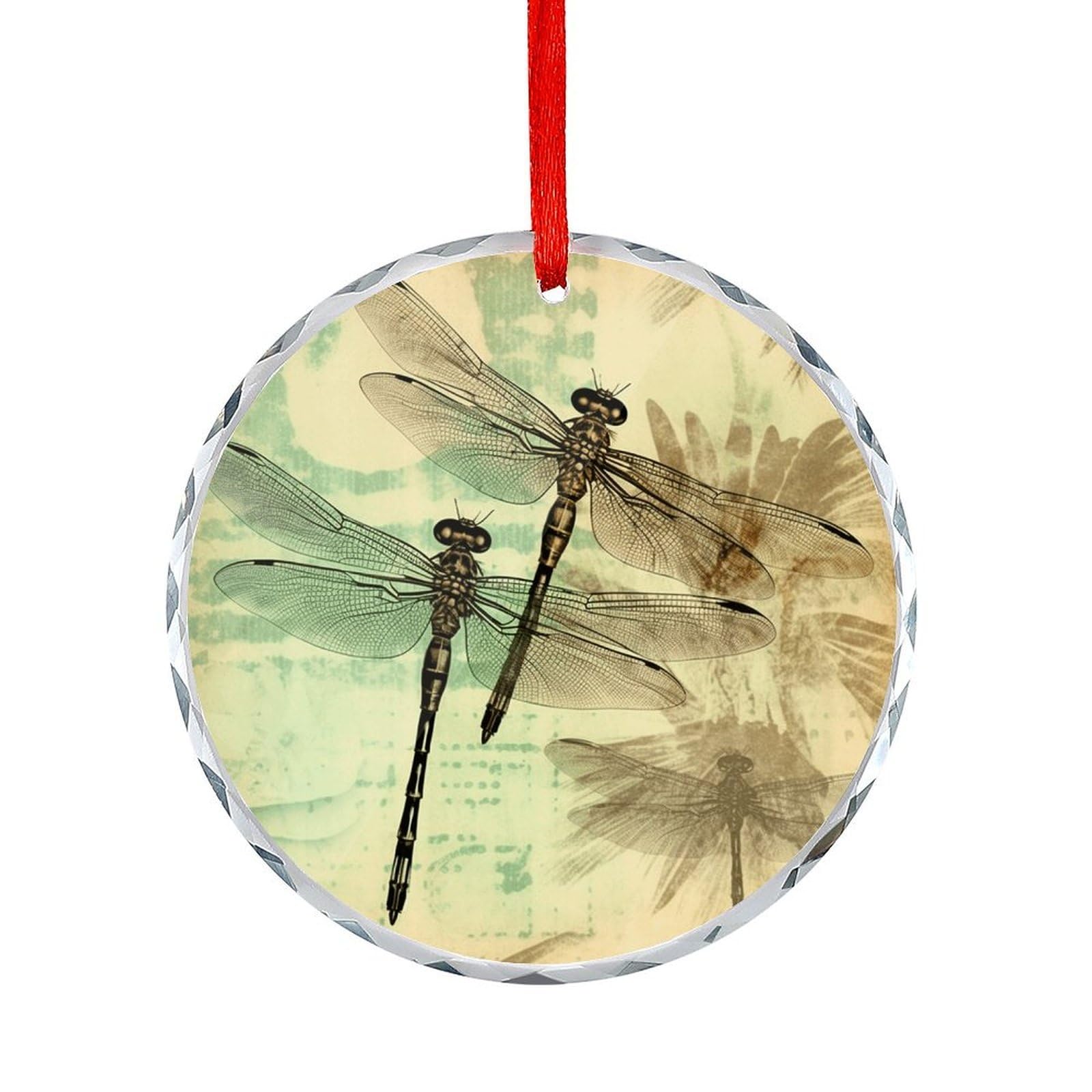 Fodpand Women's Style Dragonfly Dragonflies Vintage Round Glass Ornament Keepsake Gift Exchange Ideas Car Decor,Christmas Ornaments For Tree Window Garden Ornaments