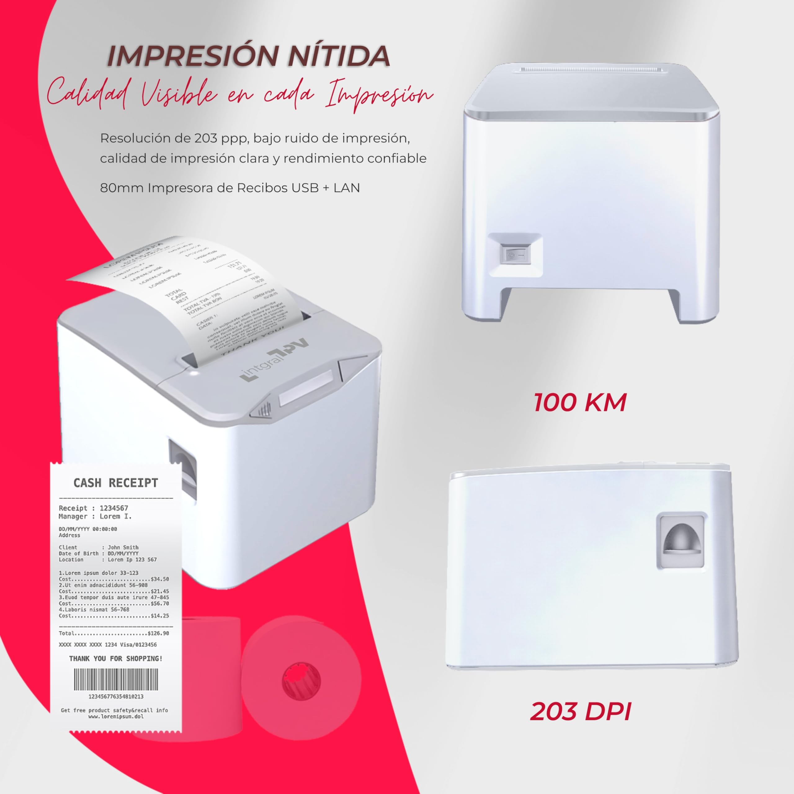 8370 Impresora Térmica de Recibos/Tickets 80mm – Puerto/Conexión: USB, RJ11 – Corte Automático – Windows, Linux, Mac – Rollo Extra y pendrive con Drivers – TPV POS (Blanco/Gris)