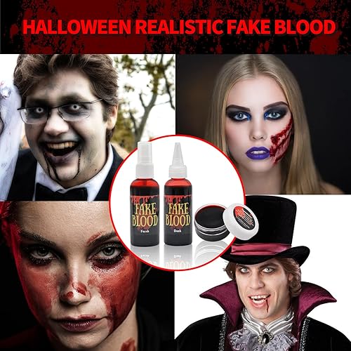 Miniatura 5 de Juego de 3 maquillaje de sangre falsa para Halloween, gel de sangre coagulada de 1.05 onzas + 2.1 onzas de aerosol de sangre coagulada falsa + 2.1