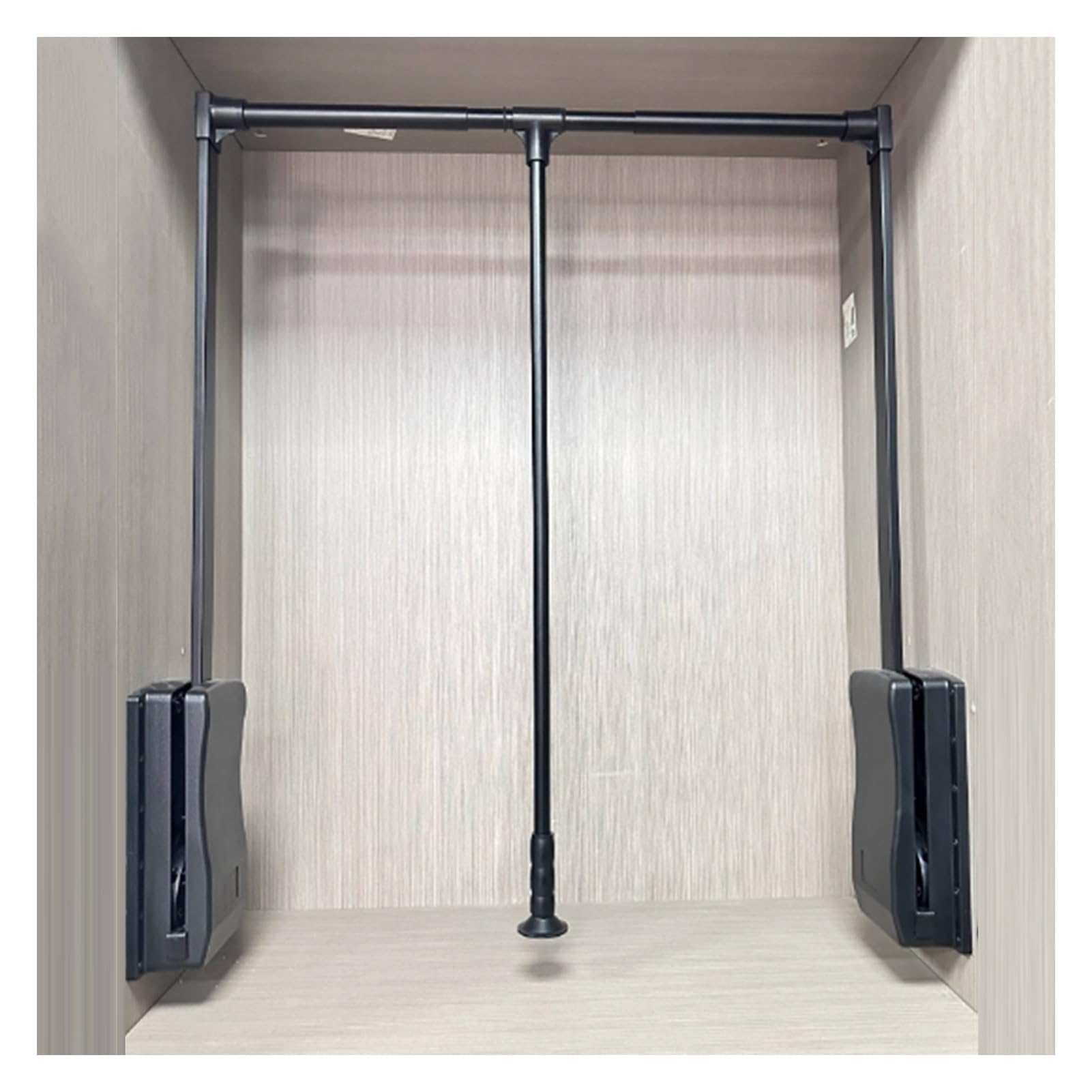GTHTUHFD Adjustable Pull Down Closet Rod - Soft Close Wardrobe Lift Rail Organizer - Side Or Back Mounted Aluminum Alloy Hanger - 44 Lbs Capacity Black-66-89cm