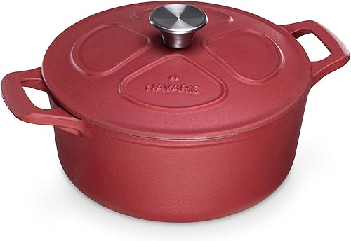 Navaris Horno holandés esmaltado, olla de hierro fundido de 3.7 cuartos de galón con tapa, utensilios de cocina esmaltados redondos de 9 12