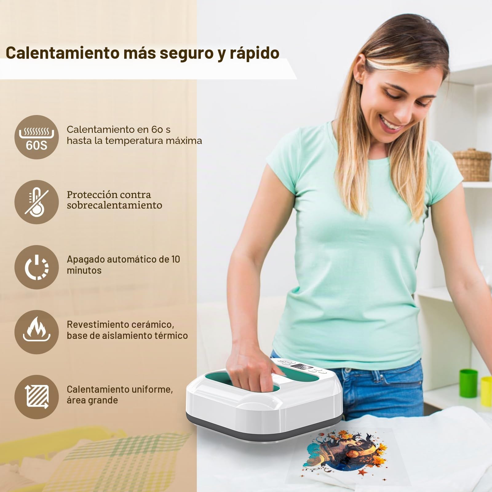 Prensa de Calor,Prensa de Calor Portátil 22.5cm*22.5cm,Portátil DIY Prensa Termica con Temporizador,ara Camisetas, algodón, bolsos de metal, alfombrillas