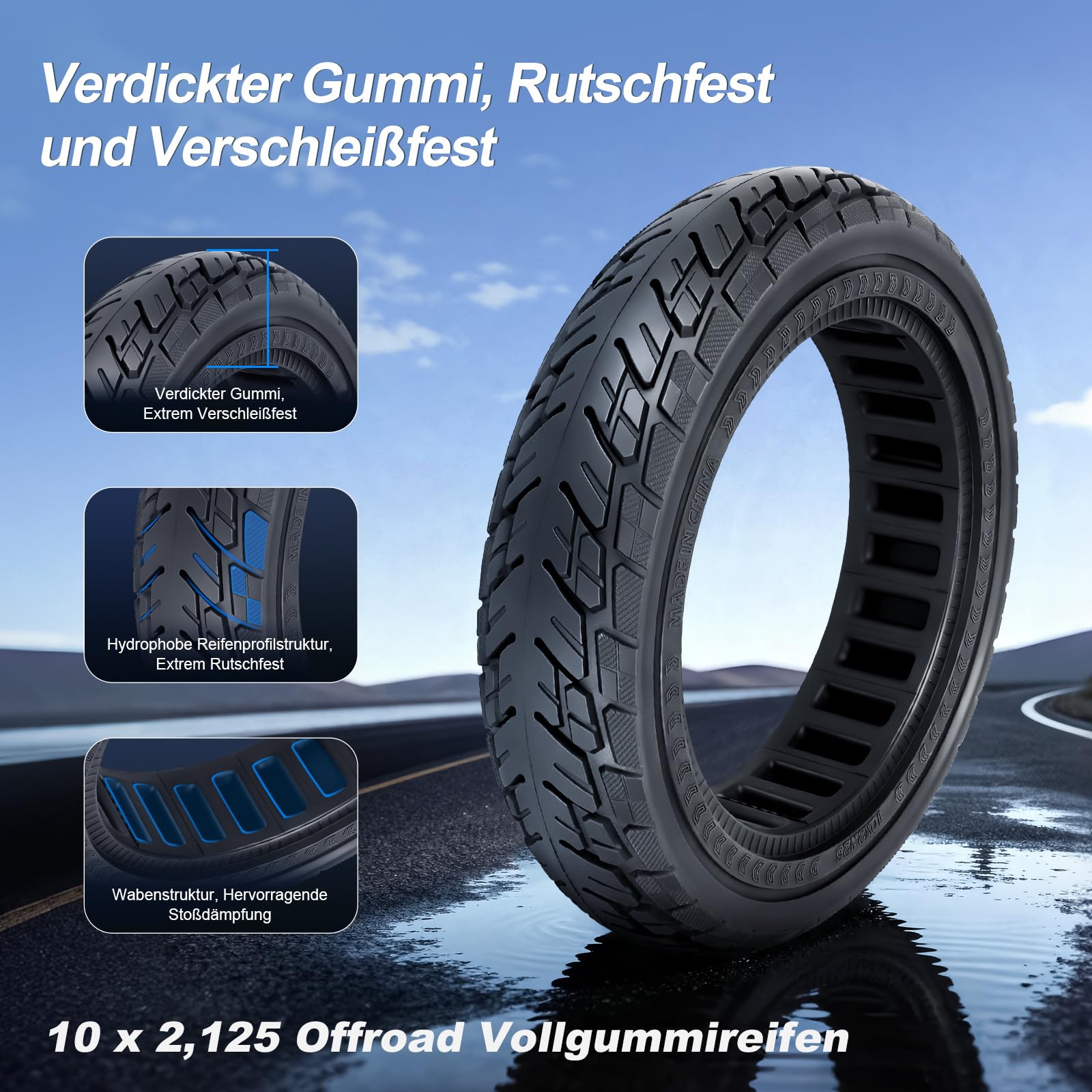 250 x 54 Vollreifen für Xiaomi 4 Pro/Lite Elektroroller, 10 x 2,125 Vollgummireifen für Ninebot F20 F25 F30 F40 Scooter, 10 Zoll Solide Reifen Roller Ersatzreifen (Schwarz-2 Stück)