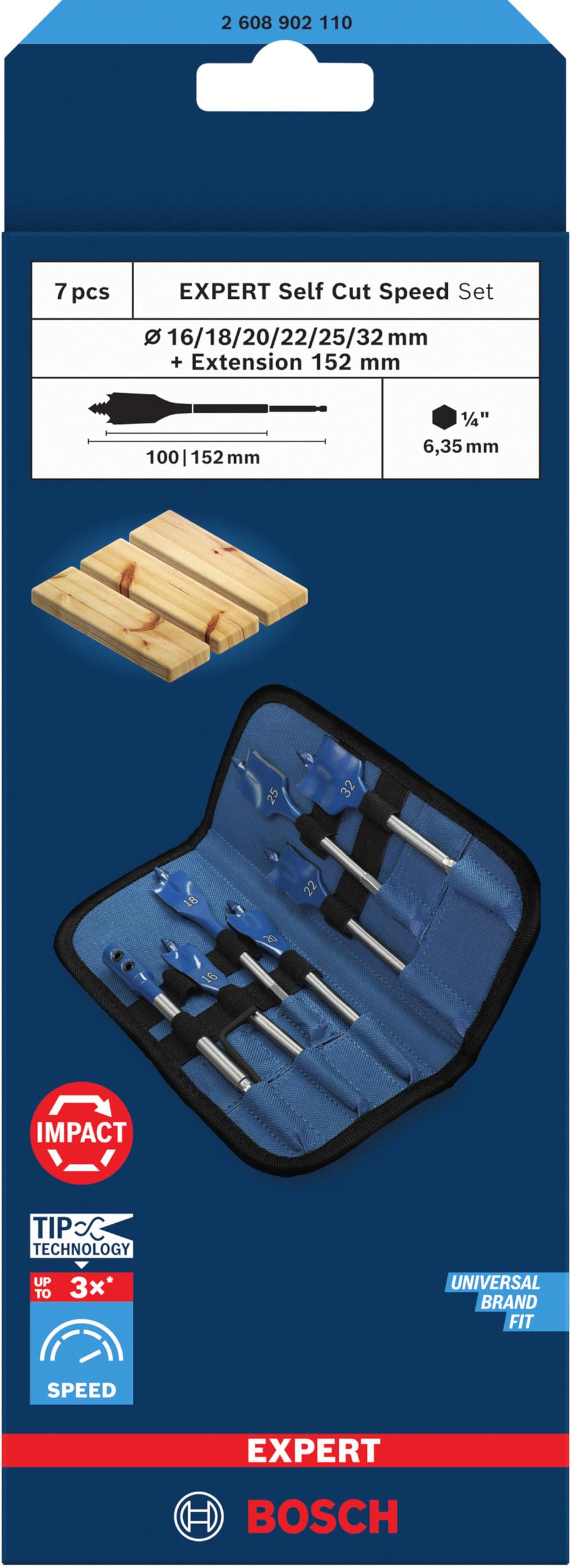 Bosch 7x Coffret de mèches plates EXPERT Self Cut Speed (pour Bois résineux, Panneau aggloméré, Ø 16-32 mm, Professional Accessoire Perceuses)