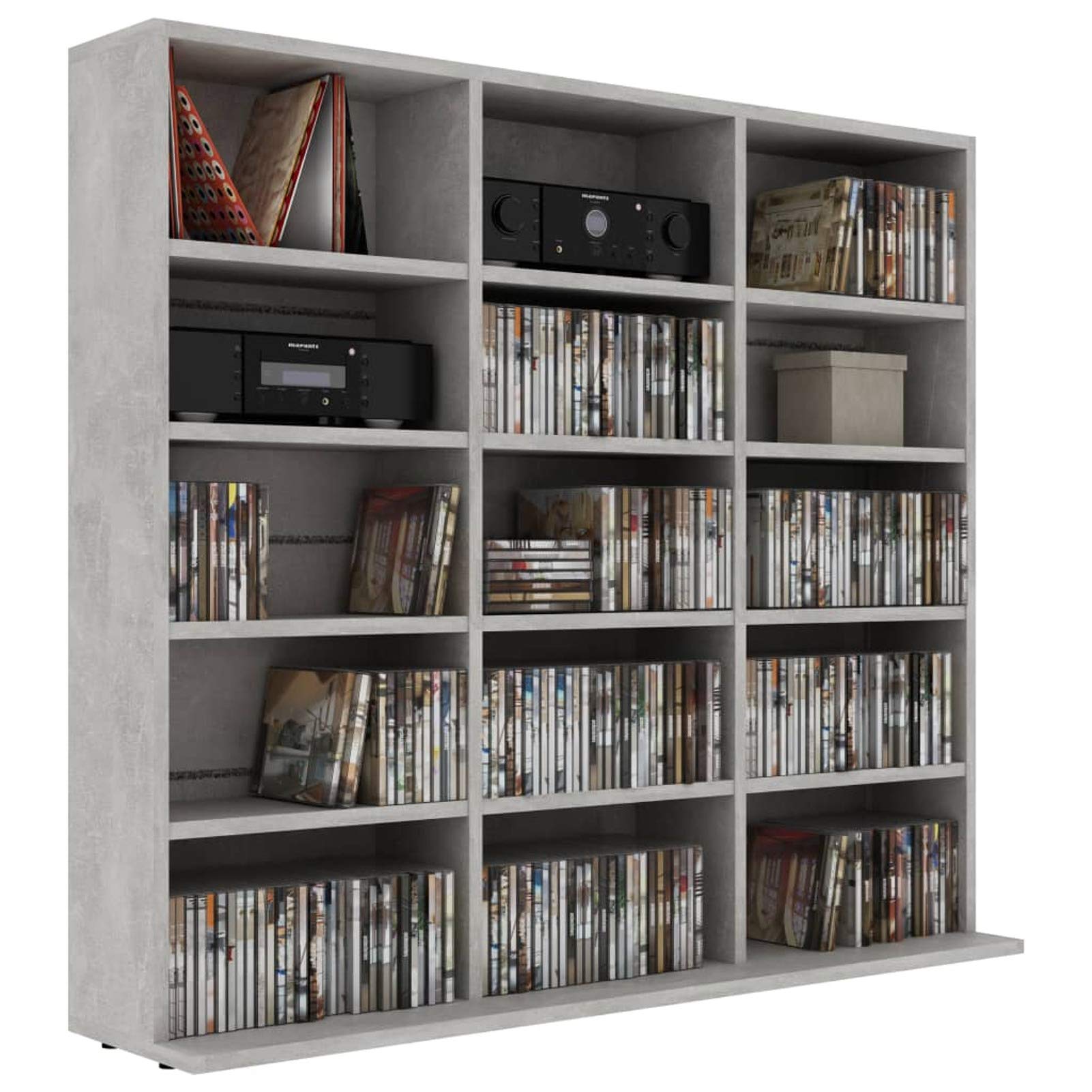 ZEYUAN Estantería para CD, Vitrinas para Colecciones De Pie, Estanterias, Vitrina para Perfumes, Mueble CD, Mueble Estanteria, de aglomerado Gris hormigón 102x23x89,5 cm