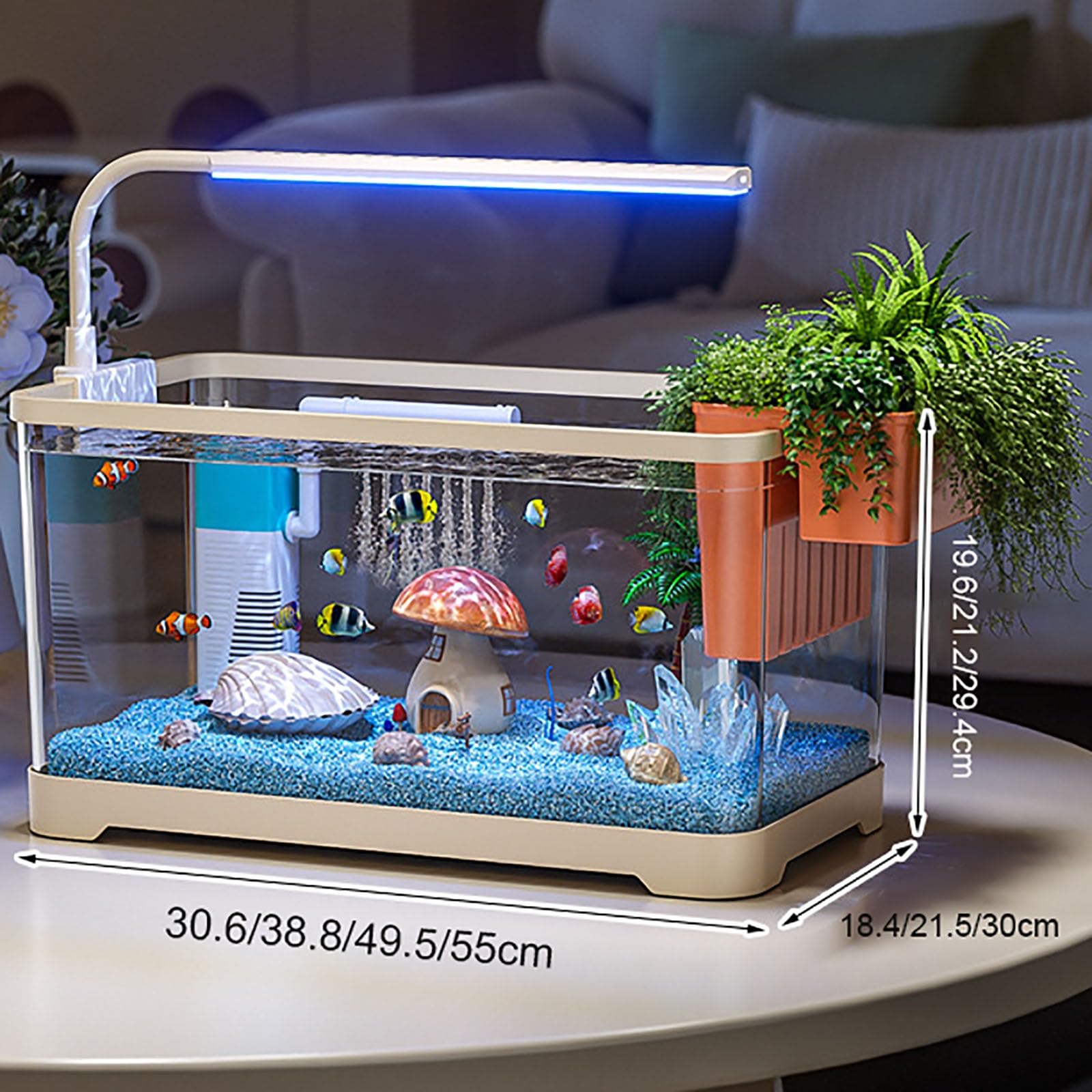 Acquario Piccolo,serbatoio Di Pesce Kit Di Starter Per Acquario Piccolo,Completo Acquarios Per Pesci Rossi Tartarughe D'acqua Con Illuminazione A LED E Sistema Di Filtraggio(Large)