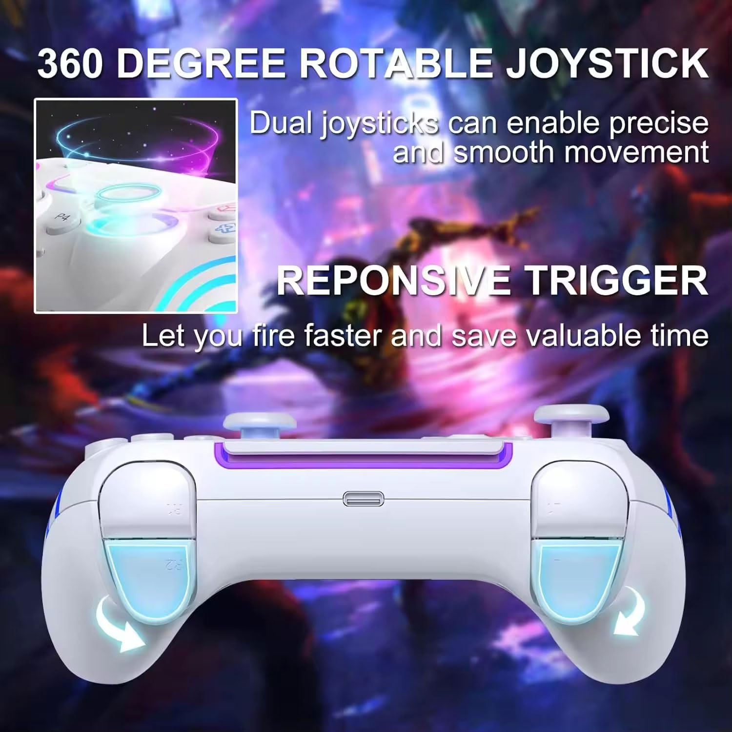 Mando de juego inalámbrico RGB para PlayStation 5 Bluetooth de repuesto para PC PS-5/Windows PC, recargable, sensor de movimiento de doble vibración, joystick remoto con batería de 1500 mAh, Turbo