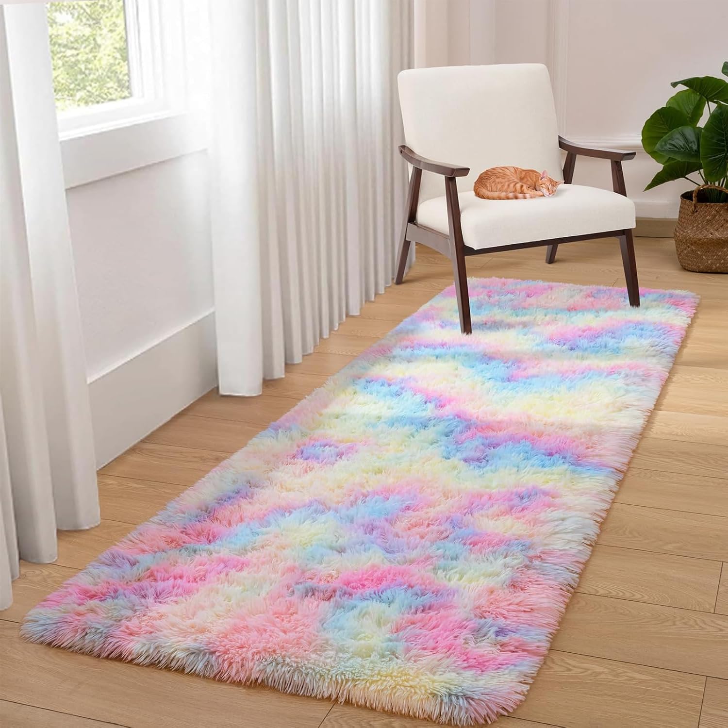 Aspire Homeware Rugs Living Room - Area Rugs Rainbow (80x300cm) for Bedroom Anti Slip - Modern Super Soft Thick Pile Fluffy Shaggy Rug Non Shedding