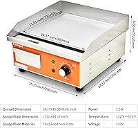 Vista 7 de 15.3 IN Nonstick Stainless Steel Electric Griddle Adjustable Temperature Control Flat Top Griddle For Resturant, Kitchen, Indoor, Outdoor, Camping