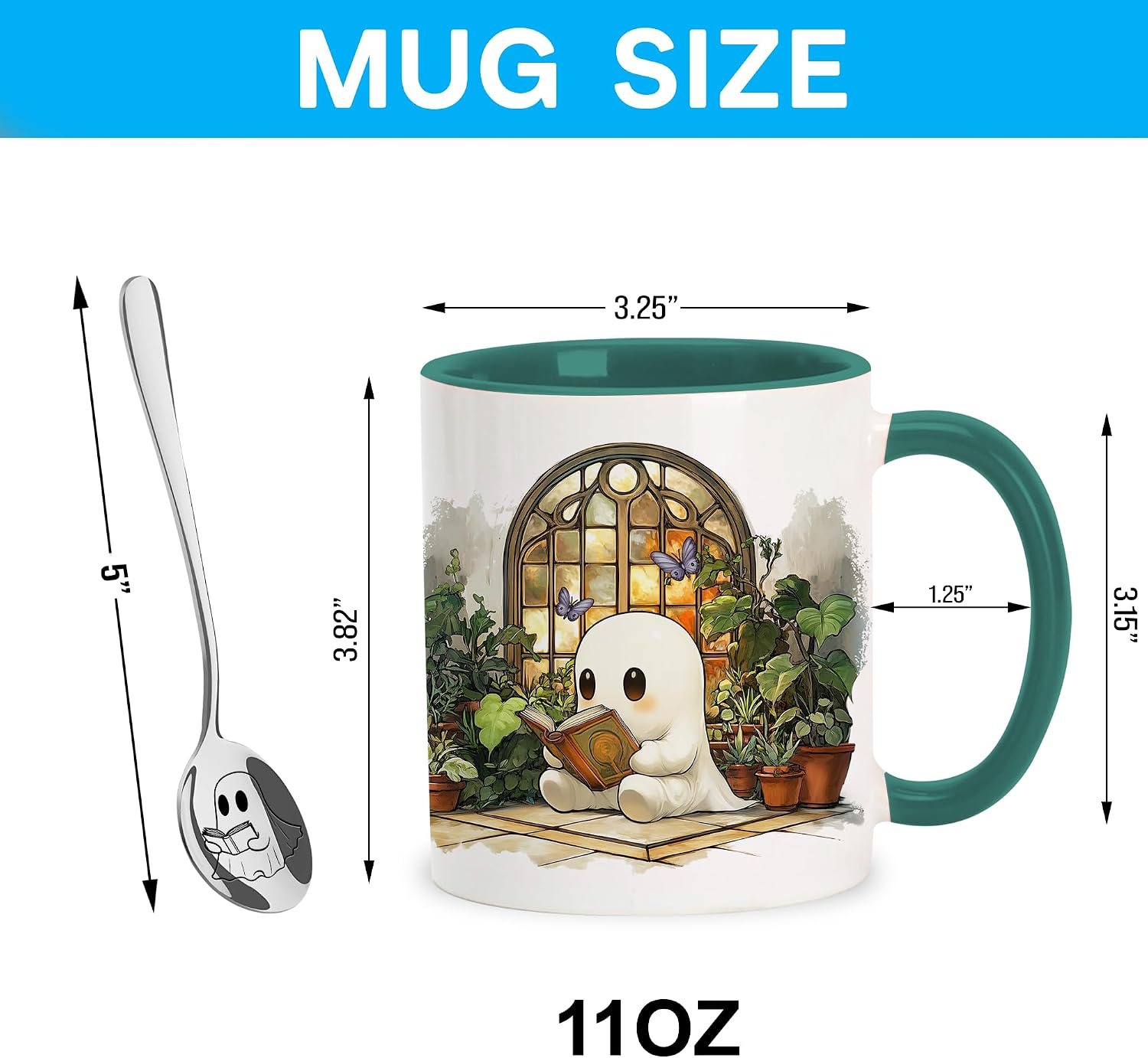 Hyturtle Cute Ghost Reading Mug Gifts for Readers on Birthday, Halloween image 3
