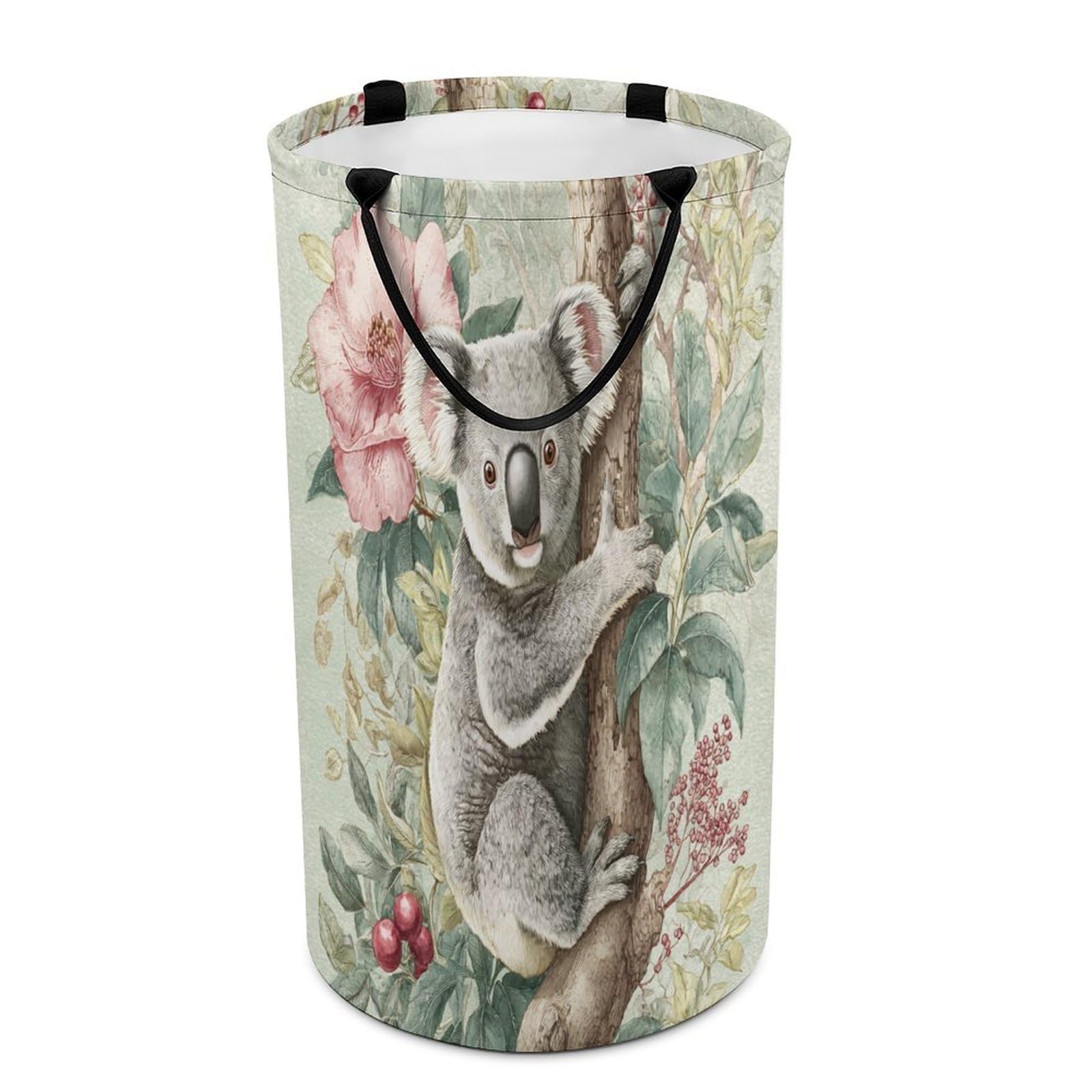 LUYYSKY Beautiful Realistic Cute Koala Collapsible Dirty Clothes Basket, Rustic Abstract Plants Flowers Animal Koala Pattern Portable Clothes Storage Basket