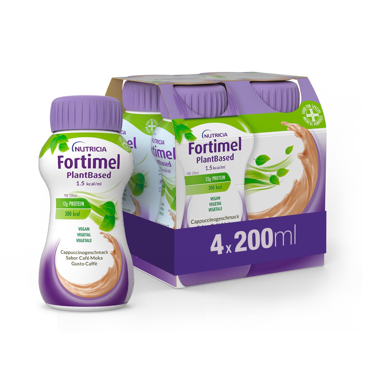 Nutricia Fortimel PlantBased Protein, Alimento a Fini Medici Speciali Indicato per la Gestione Dietetica della Malnutrizione, Vegano, Senza Lattosio, Gusto Caffè - 4 Confezioni da 200ml