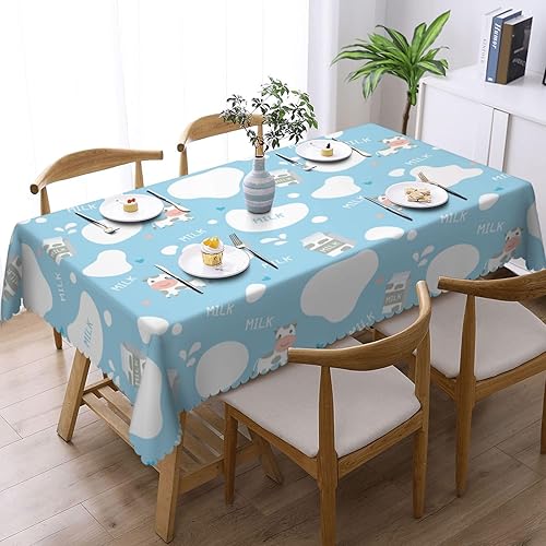 Aimeryup Mantel rectangular de dibujos animados con vaca lechera, mantel rectangular impermeable para mesas rectangulares de 6 pies, manteles de