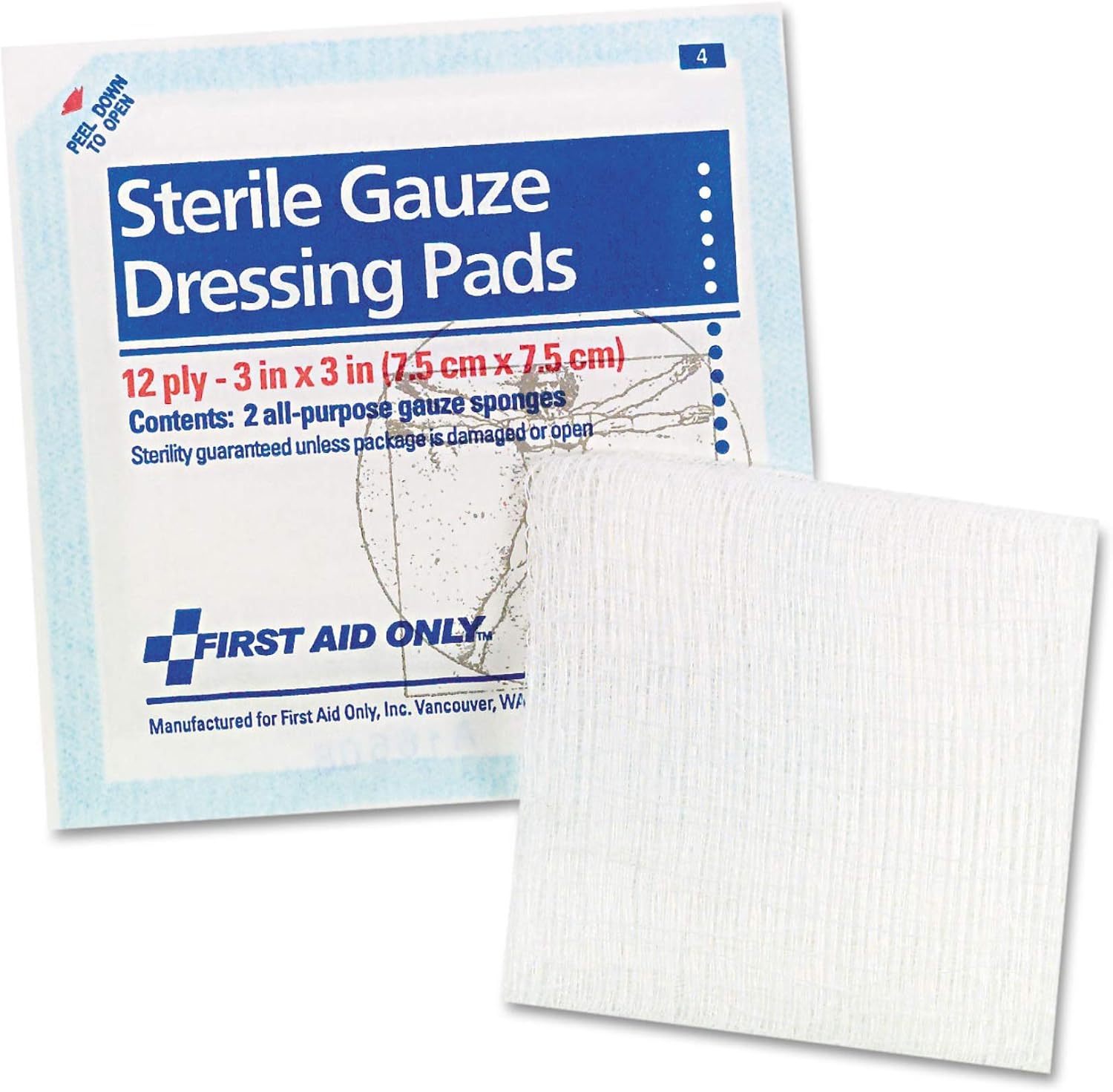 Almohadillas estériles de gasa First Aid Only, 12 capas, 3 x 3 pulgadas, unidad individual, color blanco miniatura 1