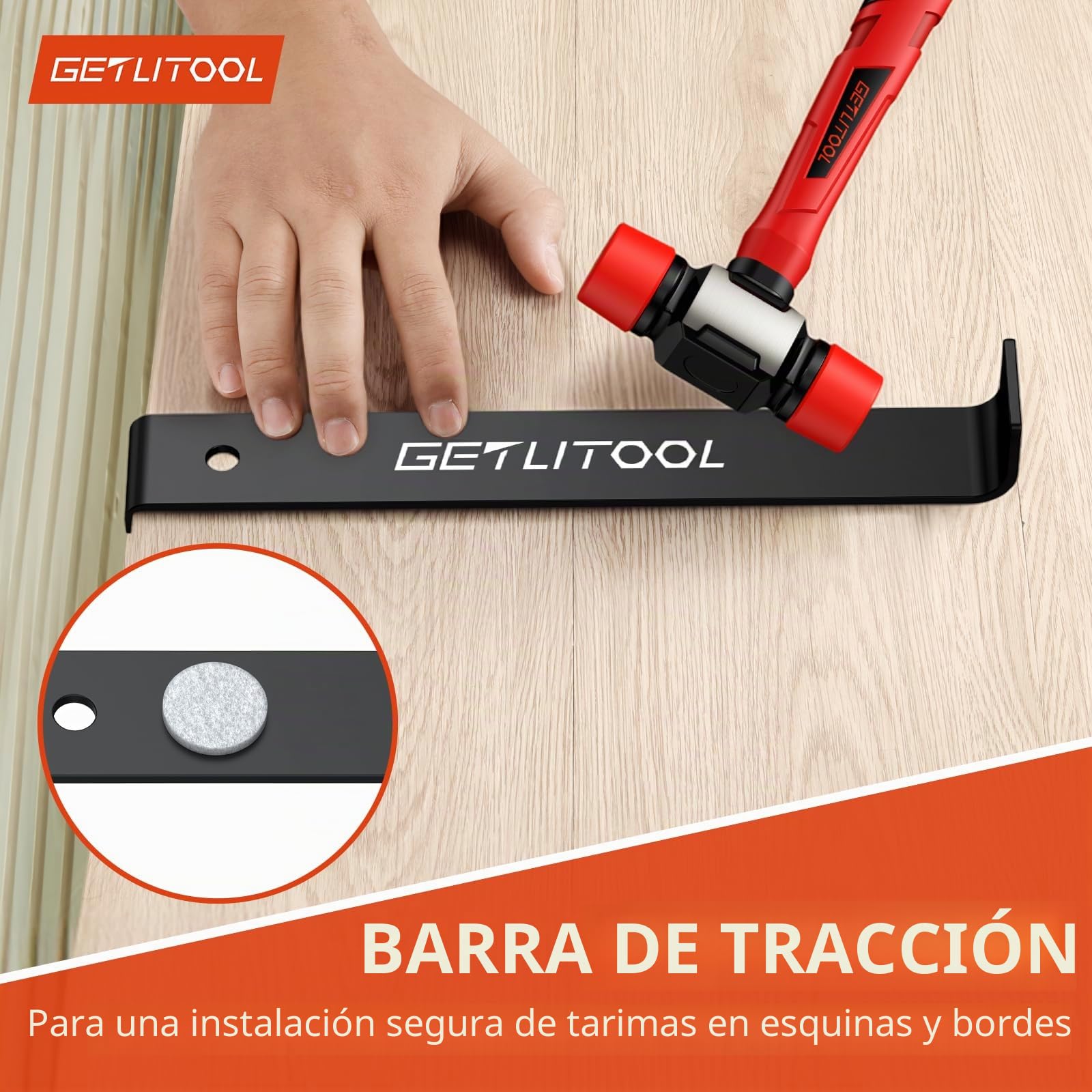 GETLITOOL Kit de instalación de suelos de madera laminada, herramientas de suelo con mazo de doble cara, herramienta de suelo laminado con barra de tracción, bloque de golpe sólido (B)
