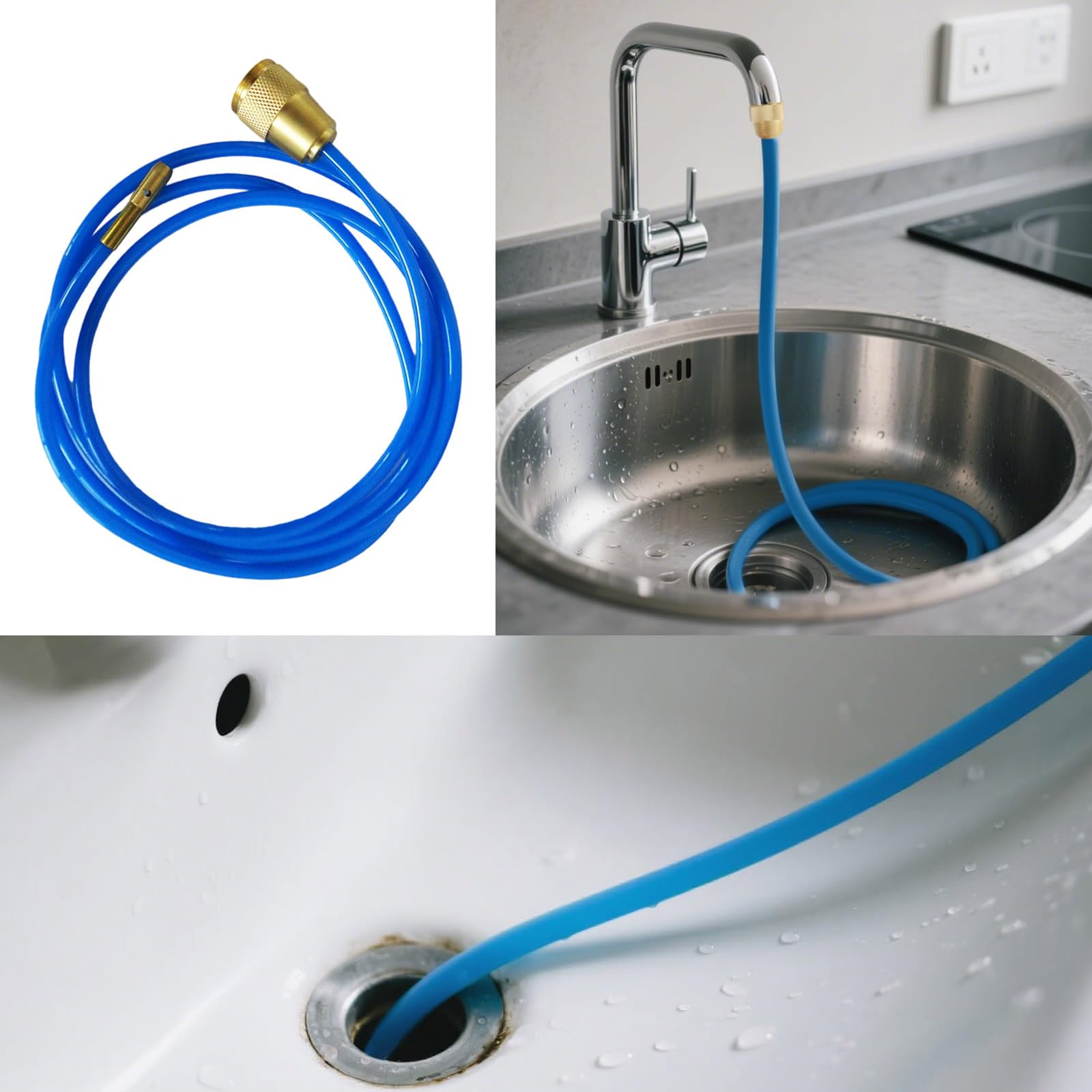 High Pressure Drain Hose With Brass Nozzle 300cm Flexible Pipe For Sewer Maintenance & Home Use High Pressure Drain Unclogger