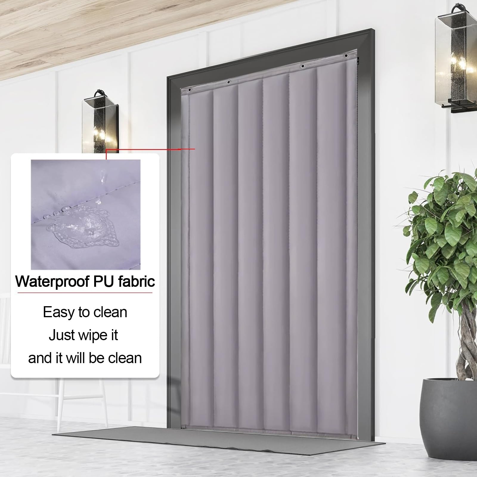 Cortina Térmica Magnética Para Puertas - Aislamiento Frío/viento, 90x200 Cm, Gris, Fácil Instalación Con Velcro