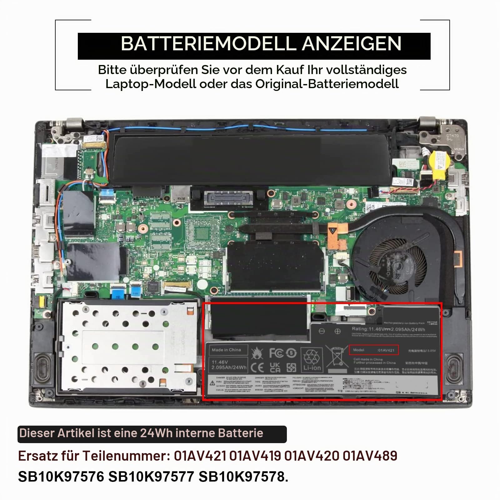 ASUNCELL 11.46V/24Wh 01AV421 Laptop-Akku für Lenovo ThinkPad T470 T480 A475 A485 TP25 (Anniversary Edition 25) Series, 01AV421 01AV419 01AV420 01AV489 SB10K97576 SB10K97577 SB10K97578