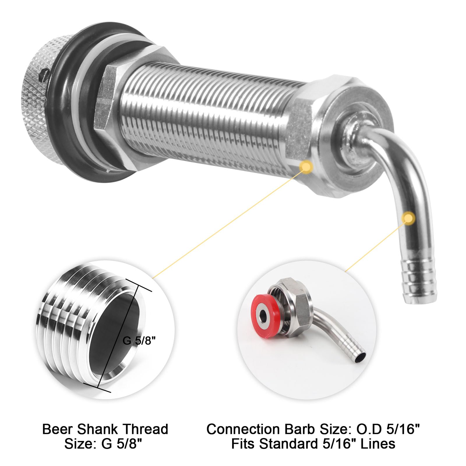 Grifo de cerveza de control de flujo de vástago largo, grifo de cerveza ajustable mejorado con núcleo de acero inoxidable y cuerpo de latón, vástago de cerveza de barril de 4 pulgadas con 5