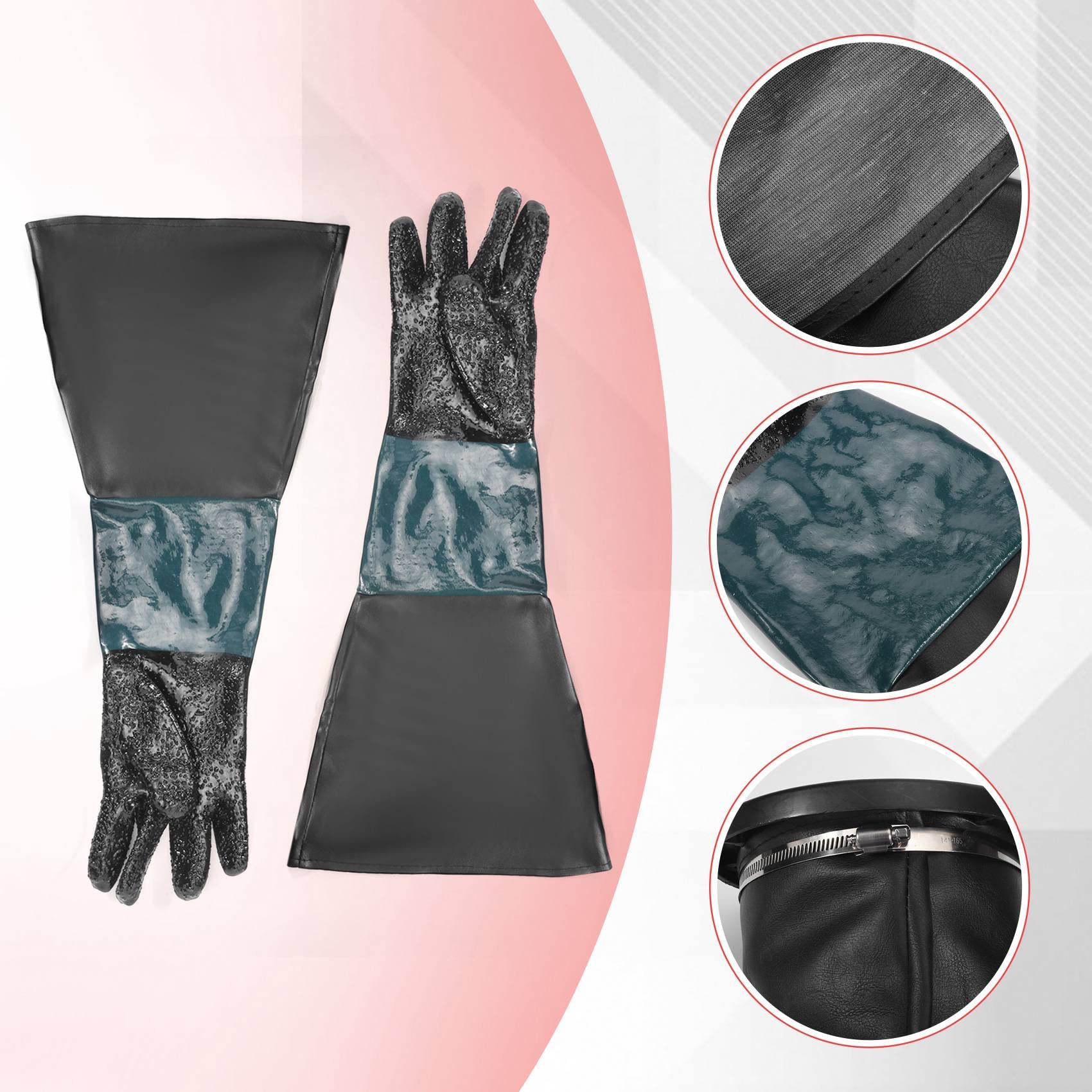 Guantes de chorro de piezas 60 cm con anillos en O para cabina de chorro de