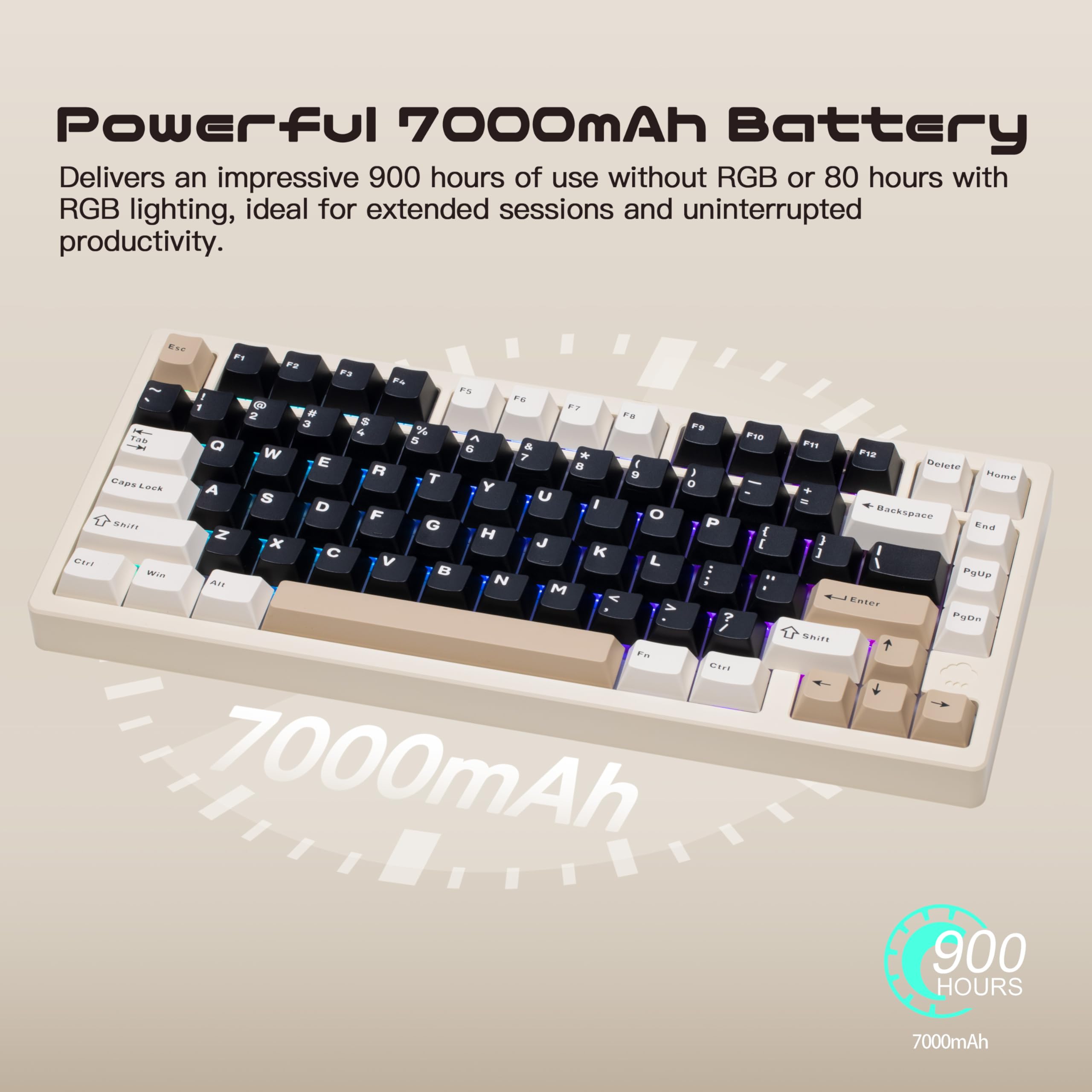 WOBKEY Rainy 75 Aluminum Cocoa Switch Mechanical Keyboard with Superior Acoustics, Wired, BT, 2.4G wireless Connectivity (Pro - White) — view 5
