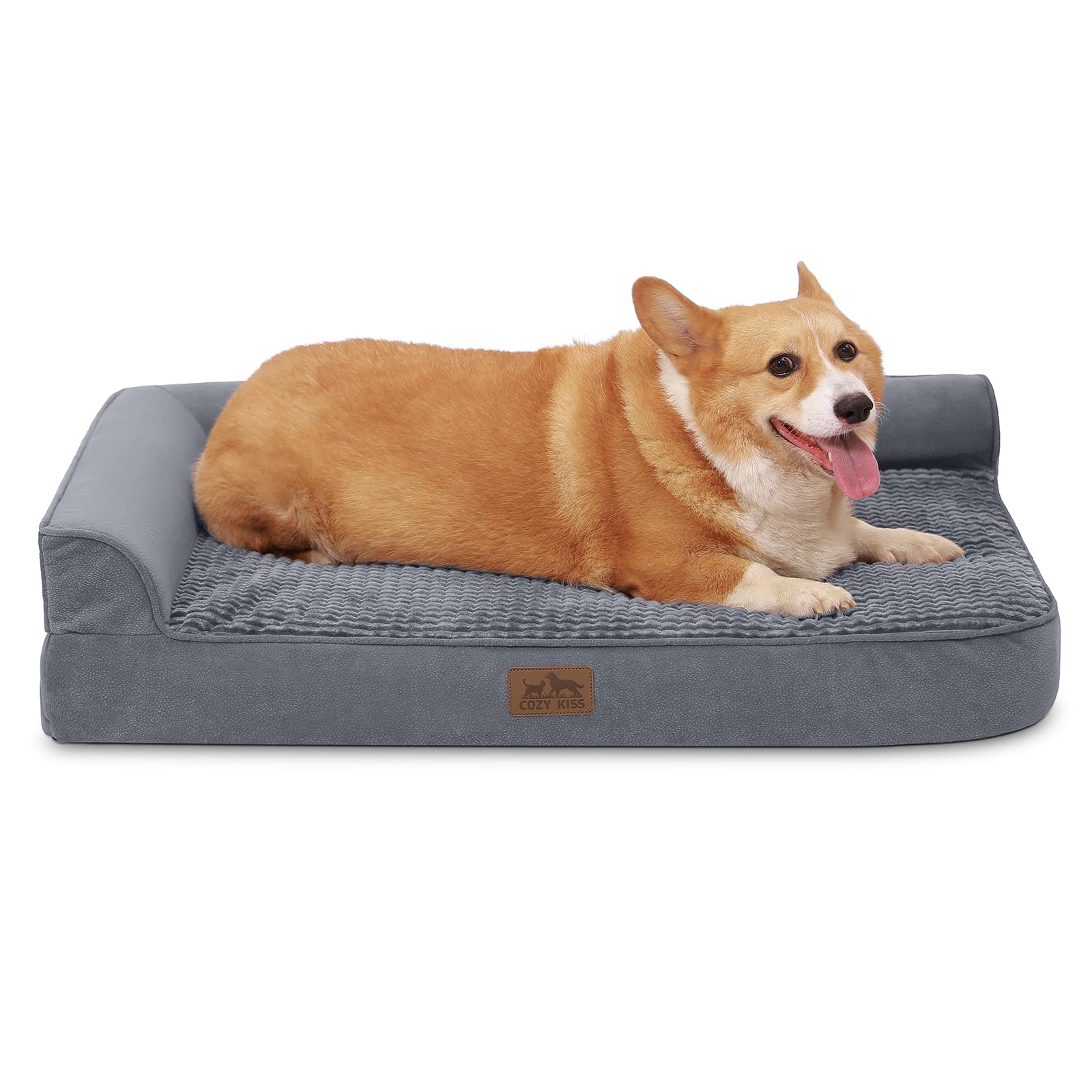 Cozy Kiss Sofá Perro Ortopédica Grande - Cama Perro Desenfundable y Lavable, Colchon Perro con Forro Impermeable y Espuma Viscoelastica, Gris,91x69x19cm