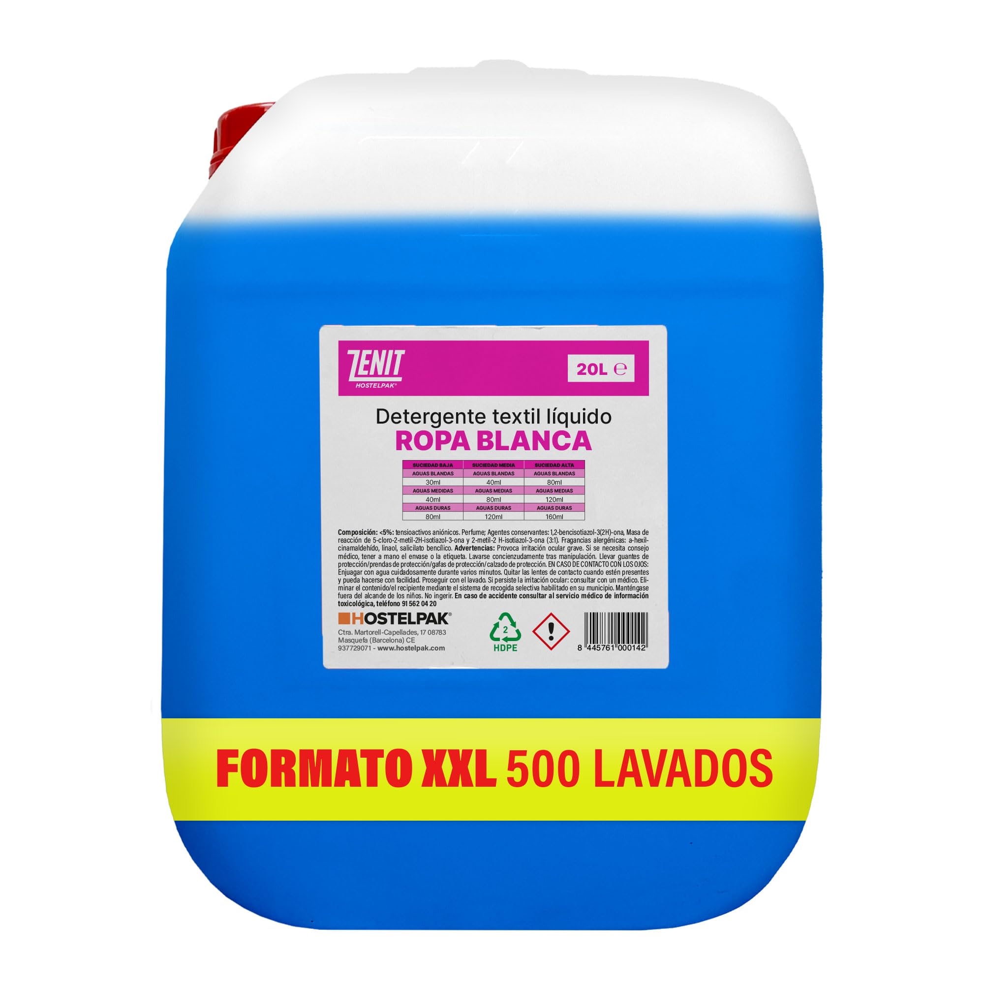 20L - Detergente líquido Ropa Blanca, Lavandería profesional, Detergente ropa clásico, Detergente para el lavado de ropa