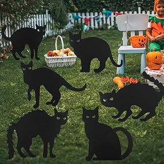 6pcs Halloween Black Cat Yard Signs, Scary Black Cat Silhouette with Stakes Black Cat Yard Signs for Halloween Party Outdoor Yard Lawn Decoration