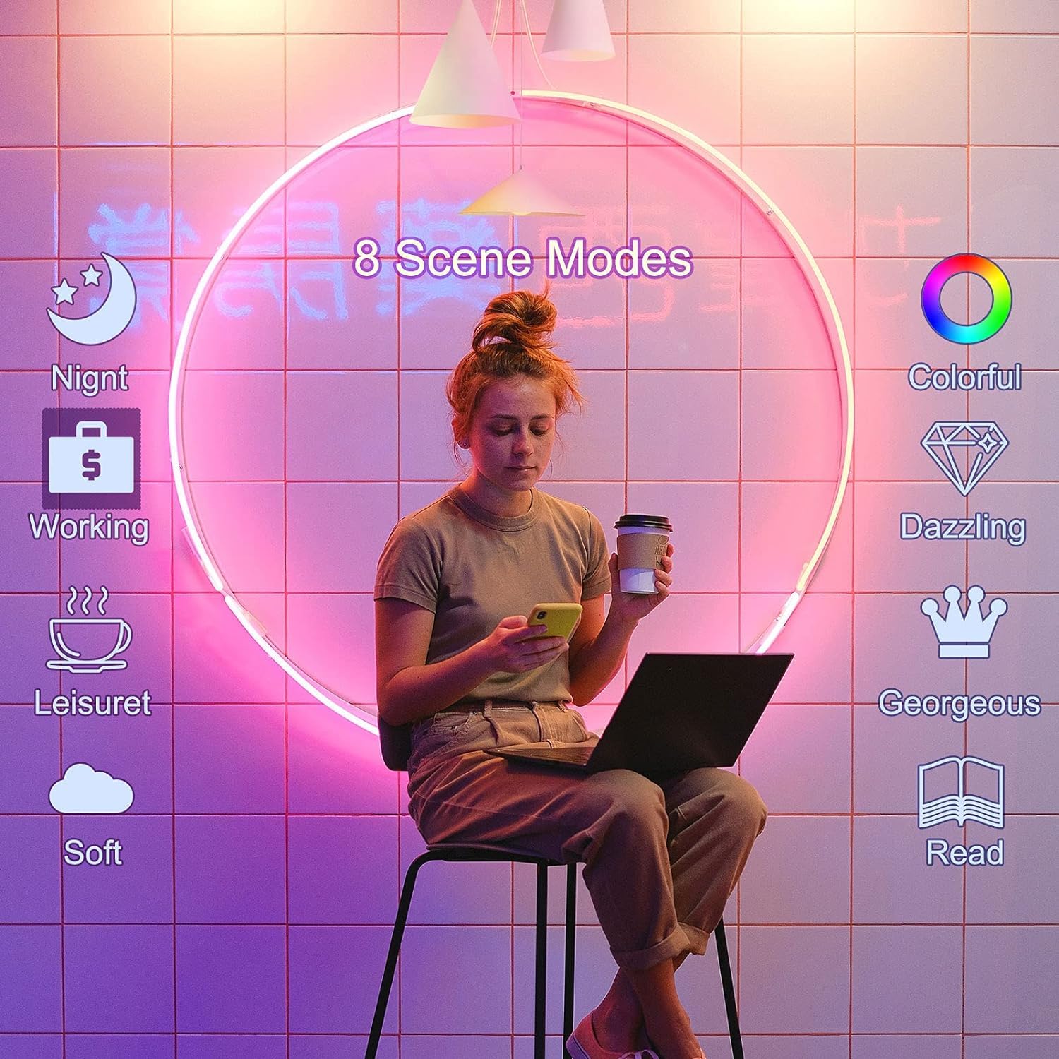 ANTELA Alexa Glühbirne E14 LED Smart WLAN Dimmbar RGBCW, 8 Stück | 16 Millionen Farben, Smart Life APP, Sprachsteuerung, Kompatibel mit Google Home