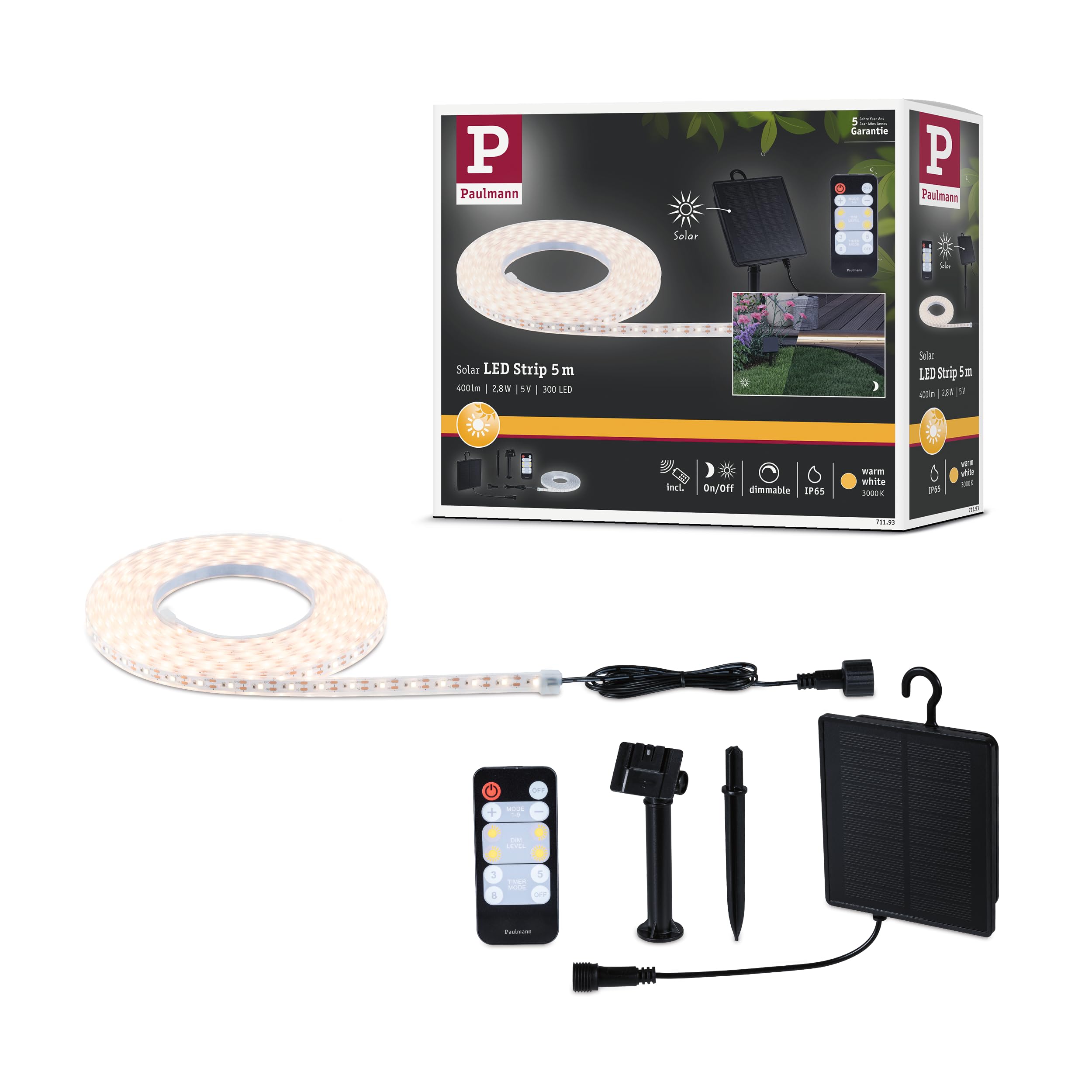 Paulmann Solar LED Strip 5m warmweiß Fernbedienu. 1xAkku 18650 1500 mAh schwarz 71193