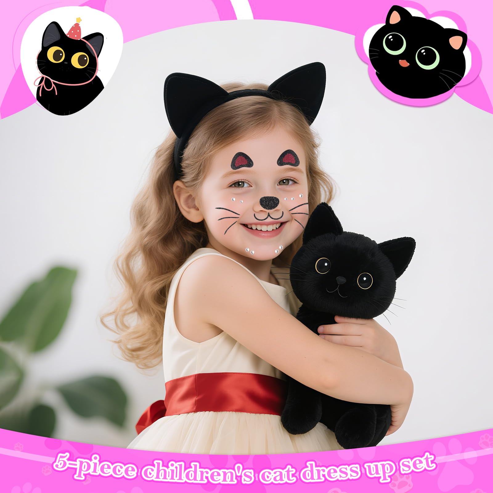 Jokureao 5Pcs Black Cat Costume Set including Accessories, Animal Tutu Dress Cosplay Outfit with Ears Headband, Tail, Bowtie - Image 4