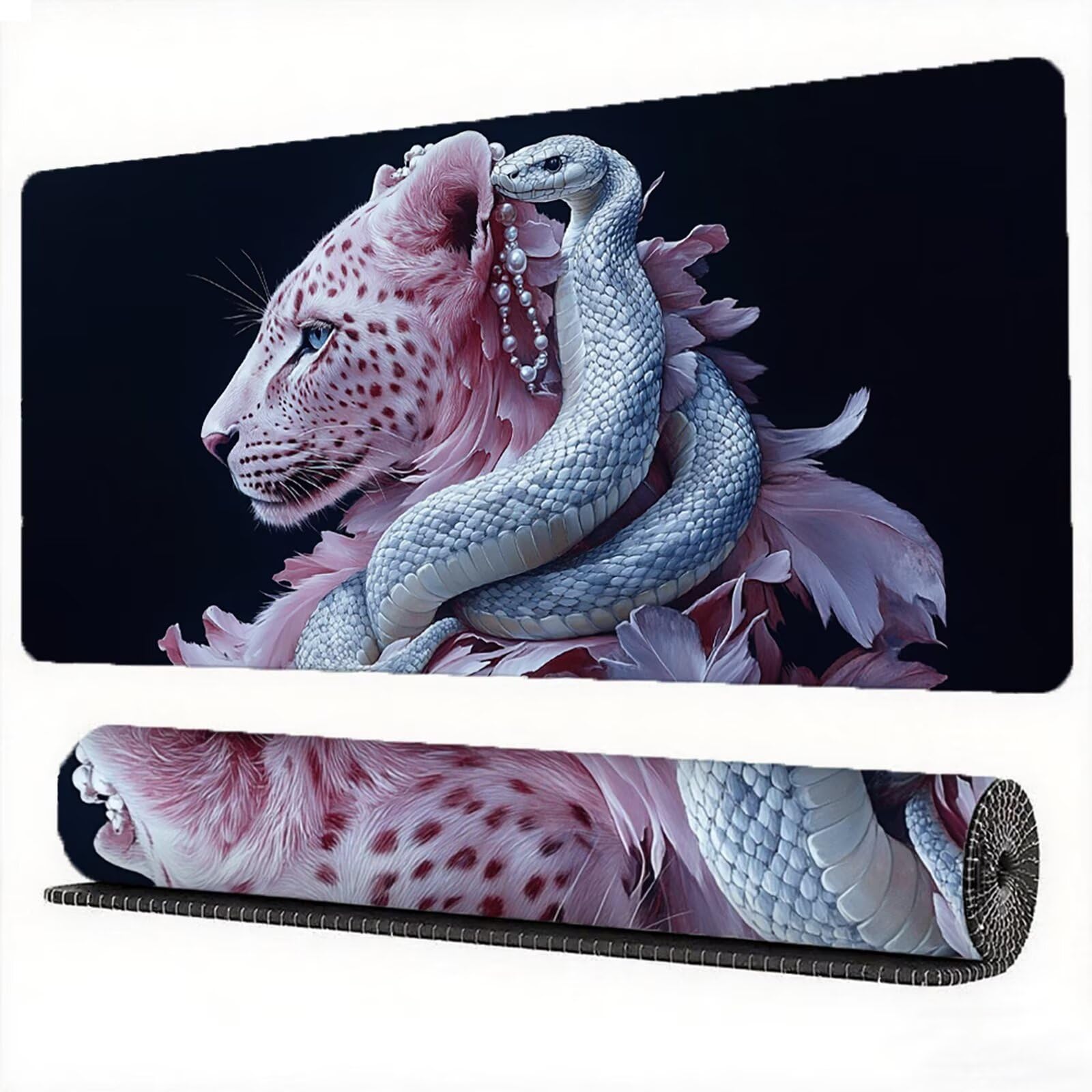 Podkładka pod mysz 1600 x 800 x 3 mm podkładka pod mysz wąż XXL lampart, antypoślizgowa wodoodporna gumowa podkładka pod mysz krawędziowa ulepszona dokładność i szybkość, do komputera gamingowego