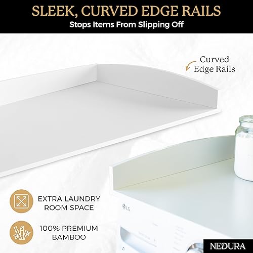 Miniatura 5 de Nedura Encimera de lavadora y secadora para lavadora con almohadillas antivibración y rieles de borde curvo, encimera de lavandería de bambú