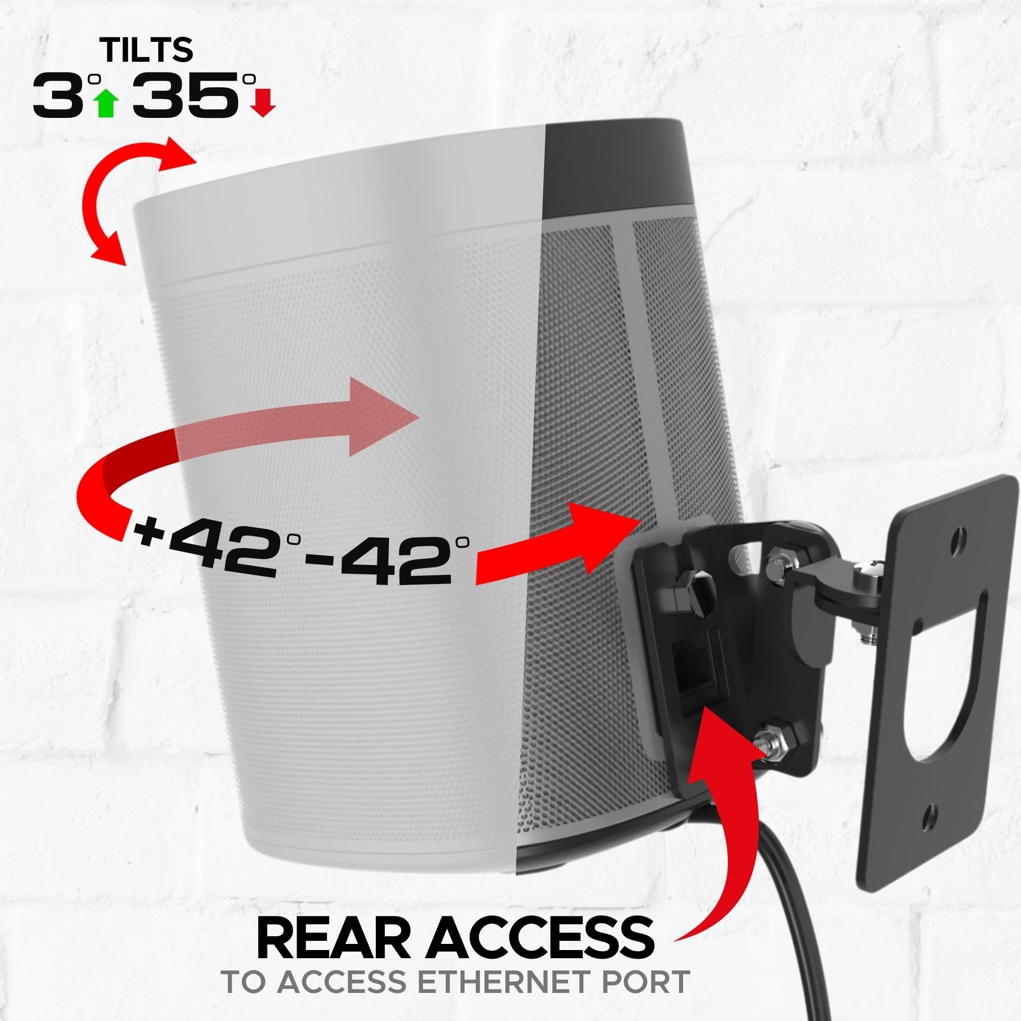 Play 1 Wall Mount, Black, Pair, Compatible with Sonos Play:1