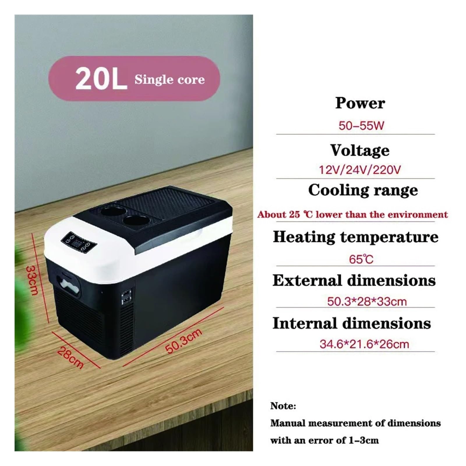Mini refrigerador portátil for Exteriores, con Pantalla Digital de 15/20 l, for Coche y hogar, 12 V, 24 V y 220 V, Ideal for picnics, refrigeración y Calentamiento.(20L JPN Plug)