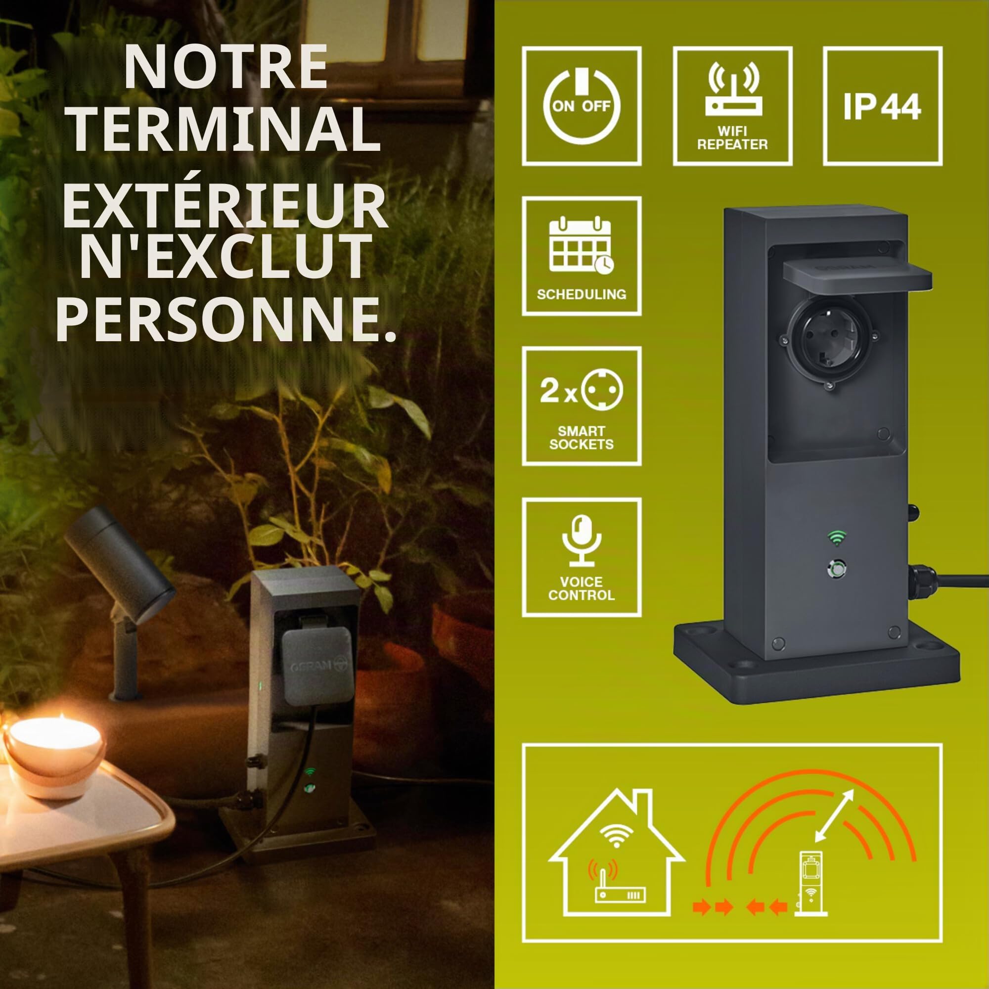 OSRAM SMART+ WiFi Outdoor Terminal EU avec répéteur intégré et 2 prises, | SMART+ WIFI Outdoor Terminal, Plugs, Anthracite, , pack de 1