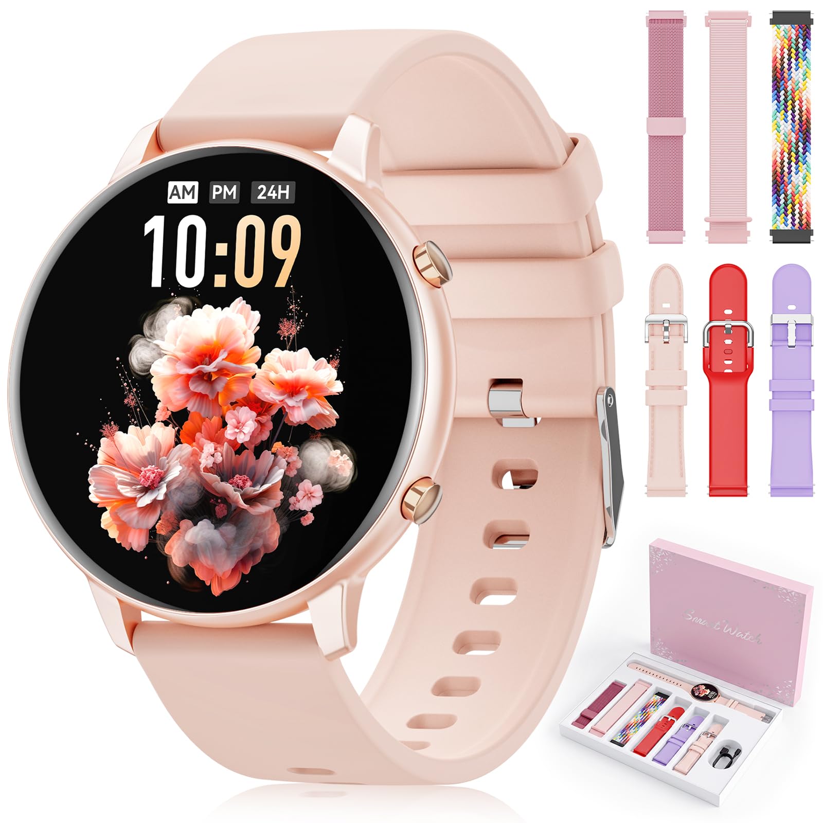 Reloj Inteligente Mujer, 1.39″ HD Smartwatch con 7 Correas & Caja de Regalo