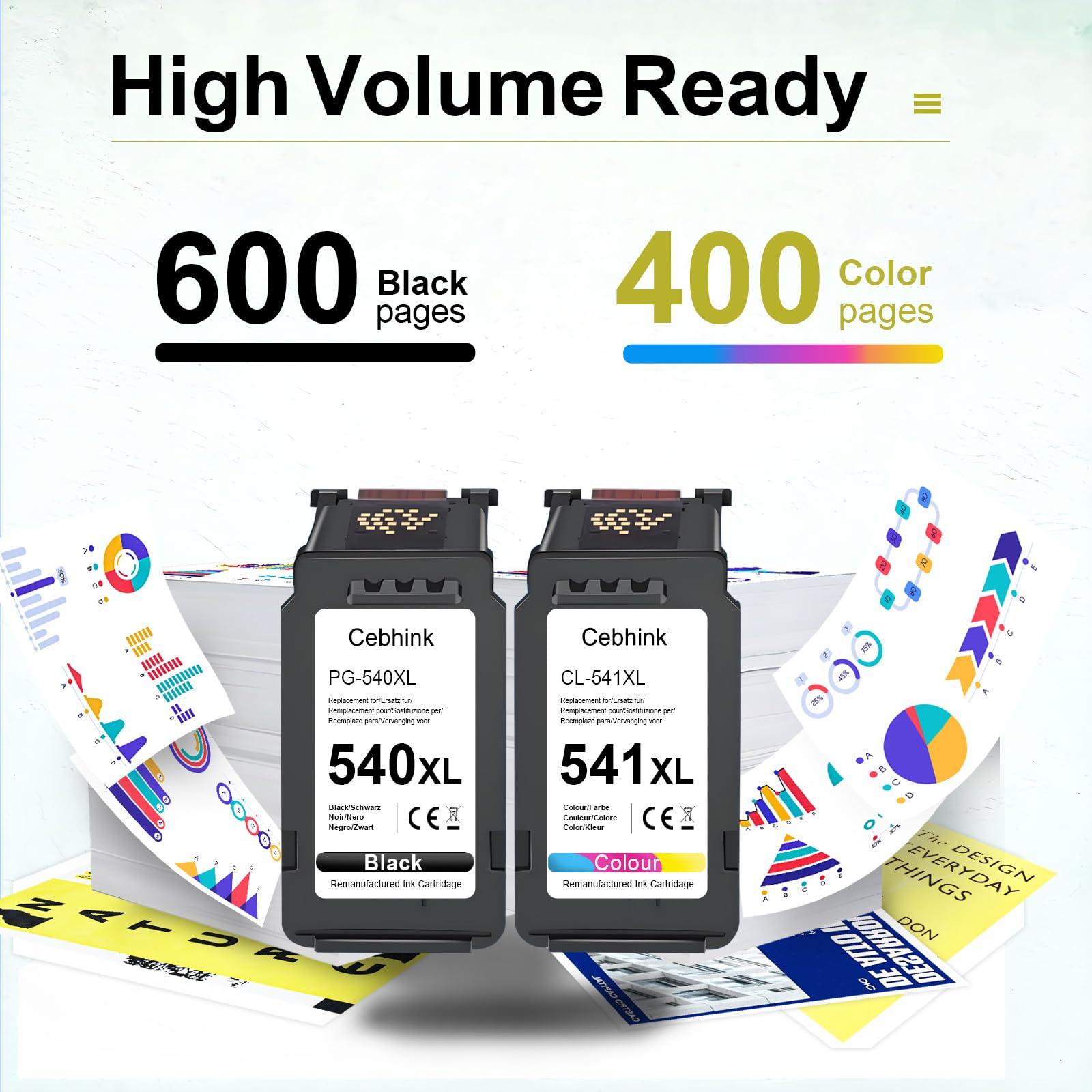 Cebhink PG-540XL CL-541XL - Set di 2 cartucce di inchiostro di alta qualità, nero e colore, compatibili con Canon TS5150