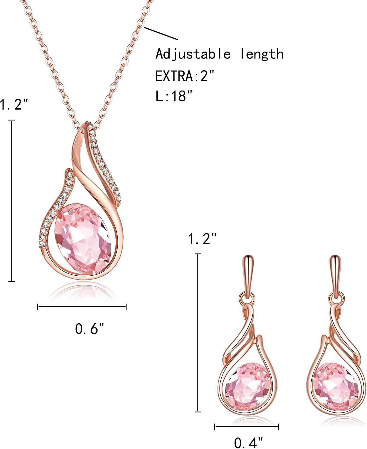 Clearine Austrian Crystal Flower Bud Teardrop Rhinestone Pendant Necklace Earrings Set Wedding/Birthday/Valentines Day/Christmas/Mothers Day Jewellery Gift for Women Pink Rose-Gold-Tone - Image 5
