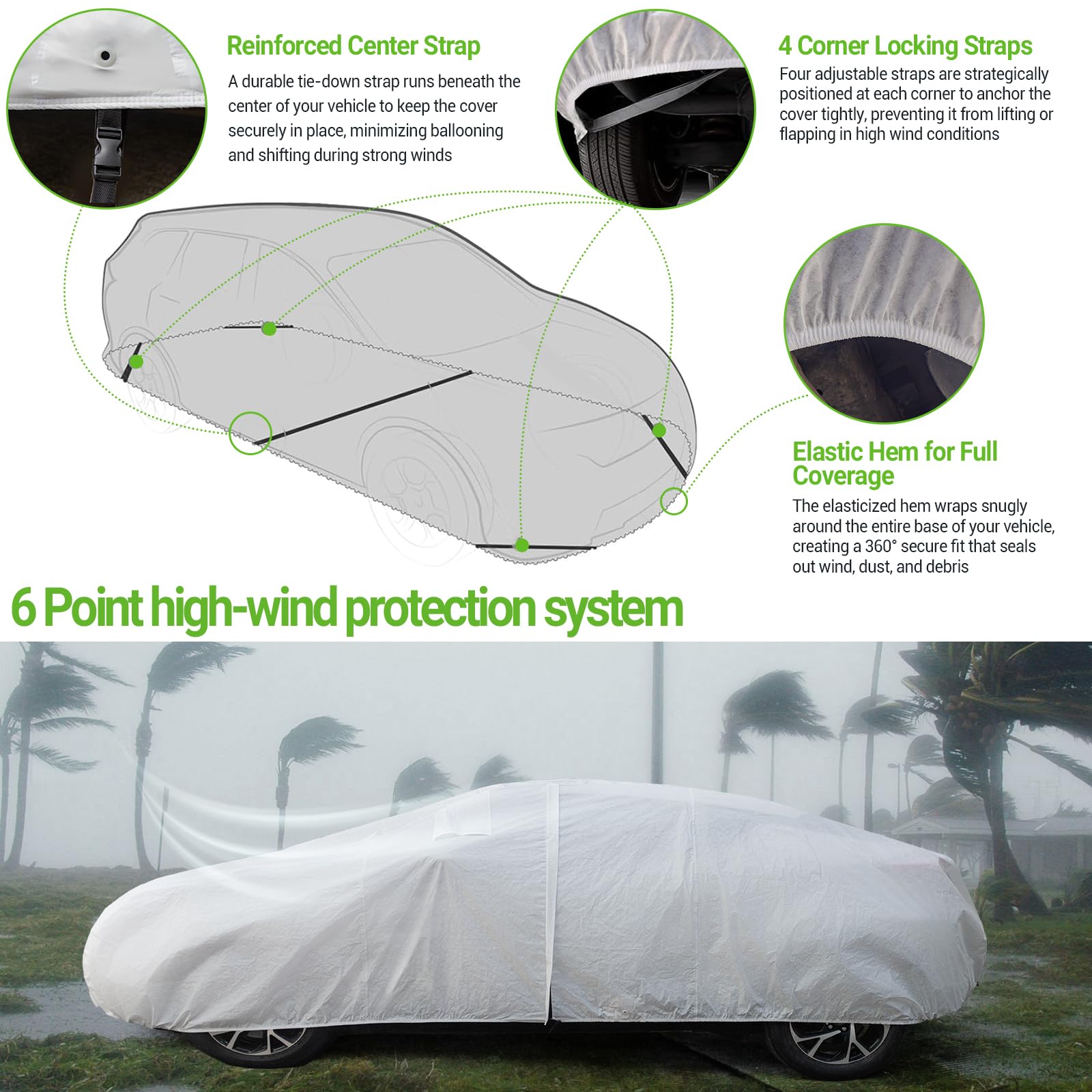 Season Guard HYVEK Car Cover for Sedan up to 205 Waterproof All-Weather Outdoor Cover with Cotton Lining Breathable — view 3