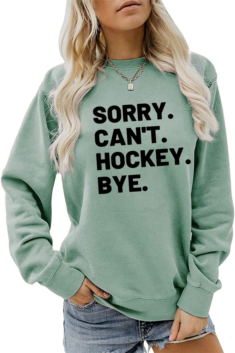 Plbse Unisex Green Sorry Can't Hockey Bye Sweatshirt, Hockey Player Sweatshirt, Hockey Life Hoodie, Cool Hockey Lover Pullovers Shirt Gift, S