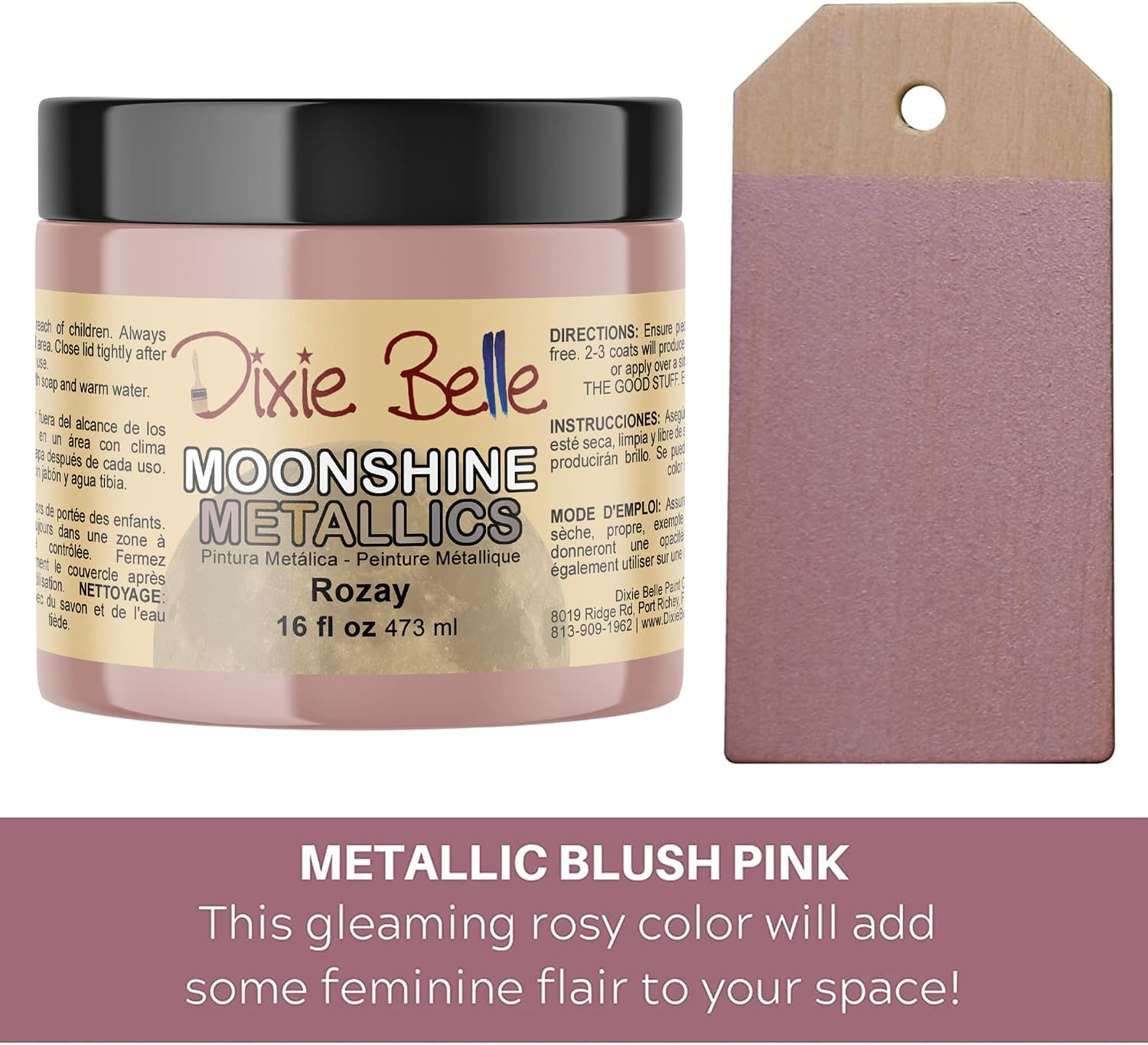 Dixie Belle Moonshine Metallics | Rozay (16oz) | Water-Based Shiny Chalk Mineral Paint | Metallic DIY Furniture Paint