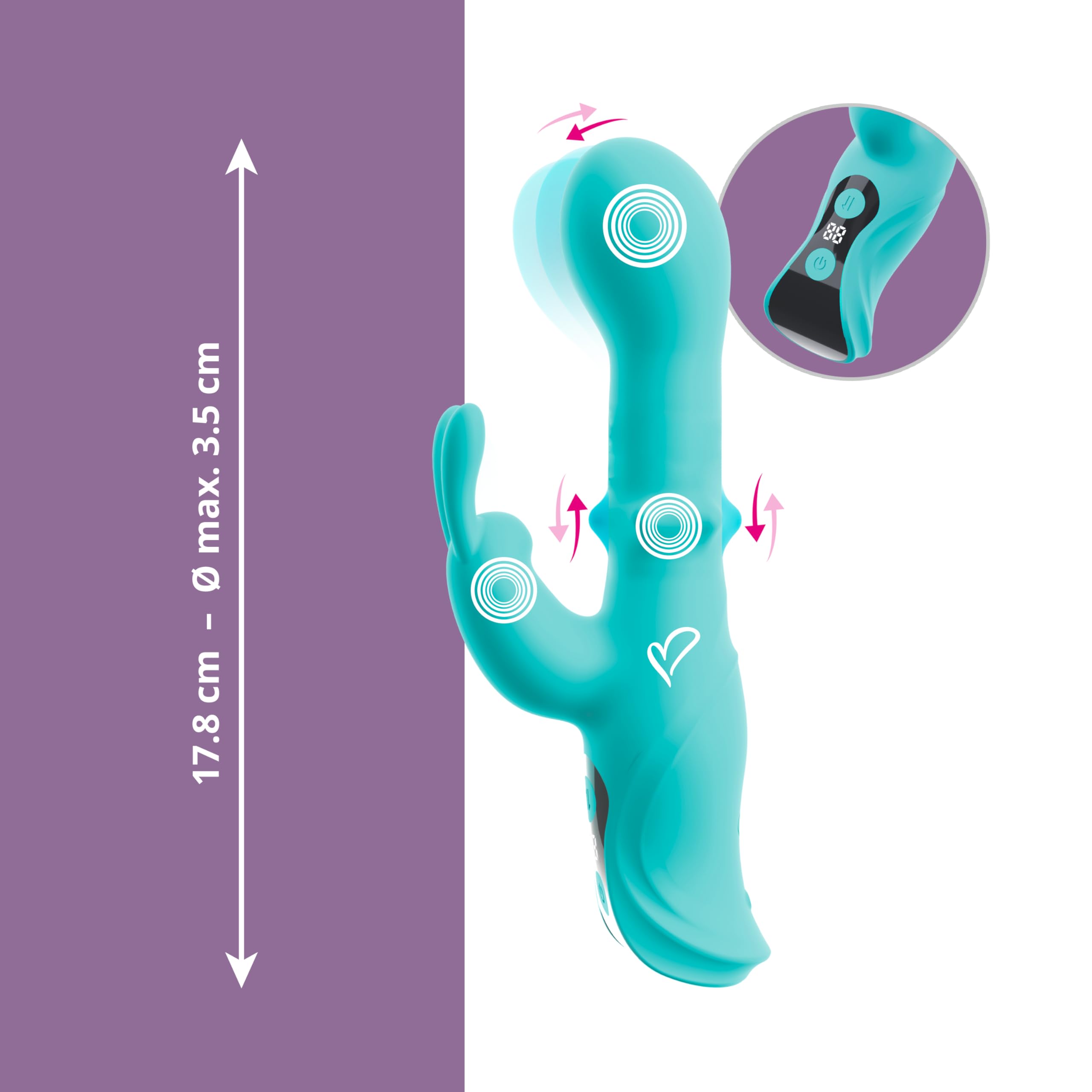 ORIVEN Vibromasseur rabbit avec tête de nodding et anneau à bille coulissant, 3 moteurs silencieux, 9 modes par fonction, double stimulation du point G et du clitoris, USB, silicone