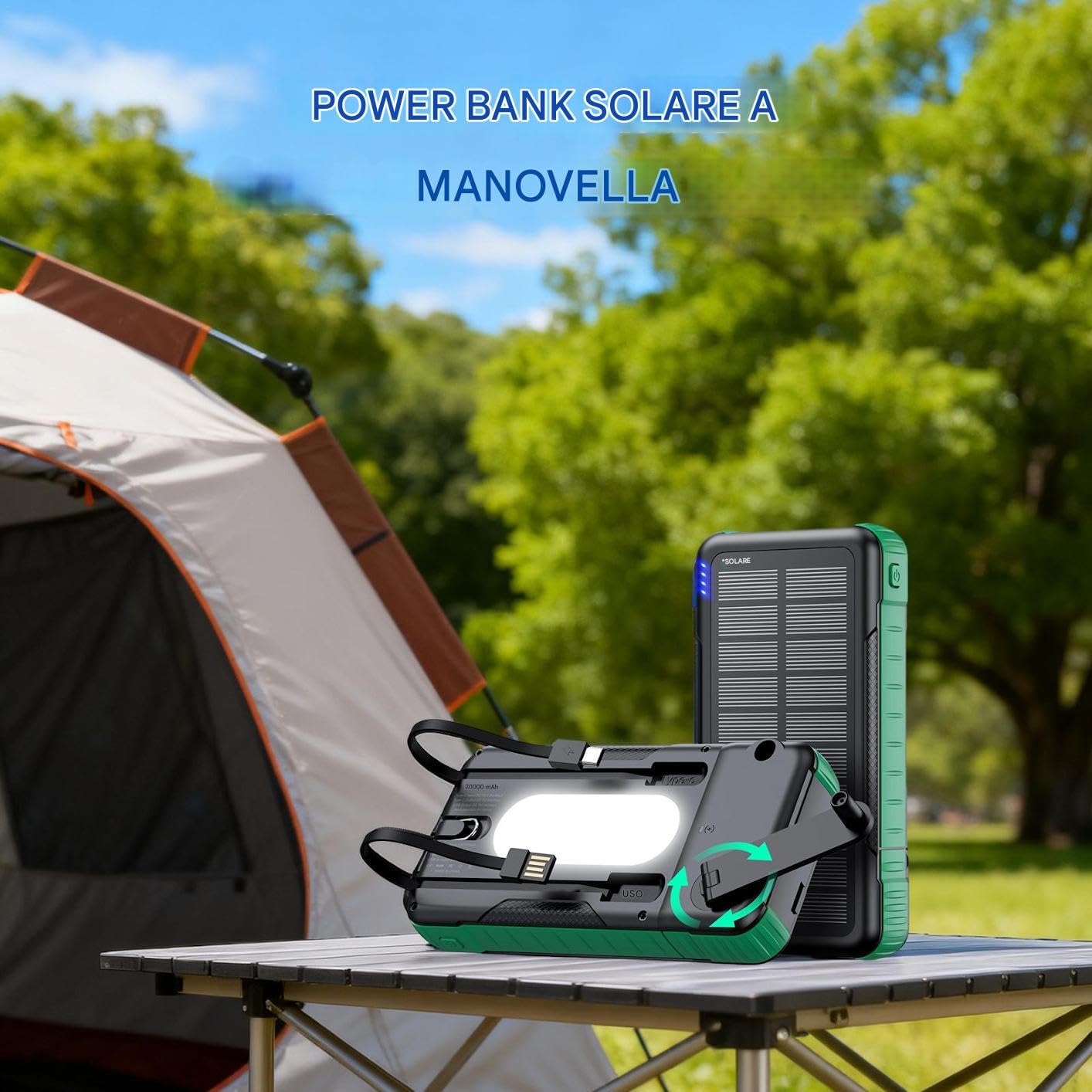 Power Bank Solare Batteria da 20000mAh per Sopravvivenza | Caricatore Solare Con Manovella Batteria Portatile Per Tablet, Fotocamera, Smartphone, Campeggio, Viaggio